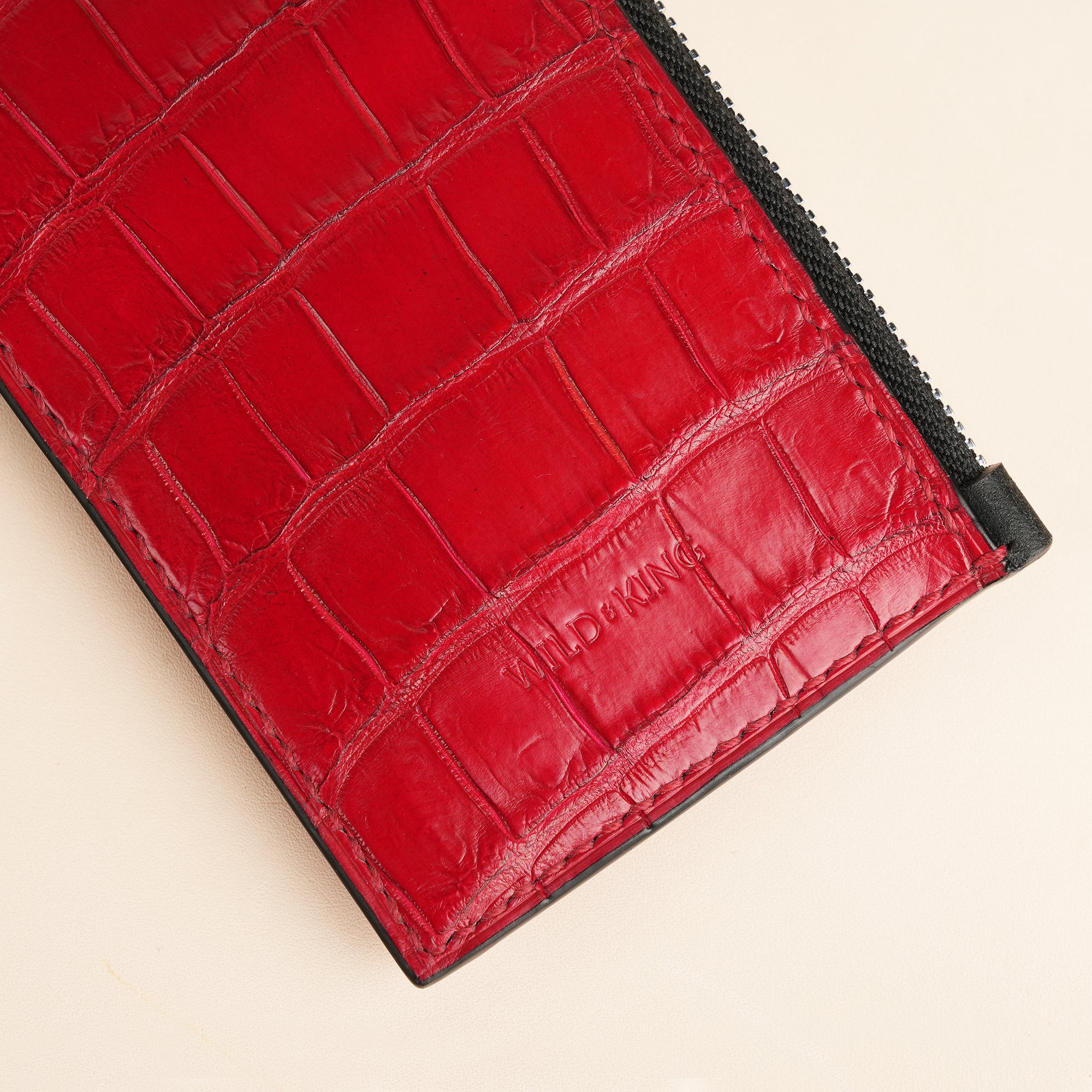 Burgundy Alligator Leather Zipper Wallet - Fox Design