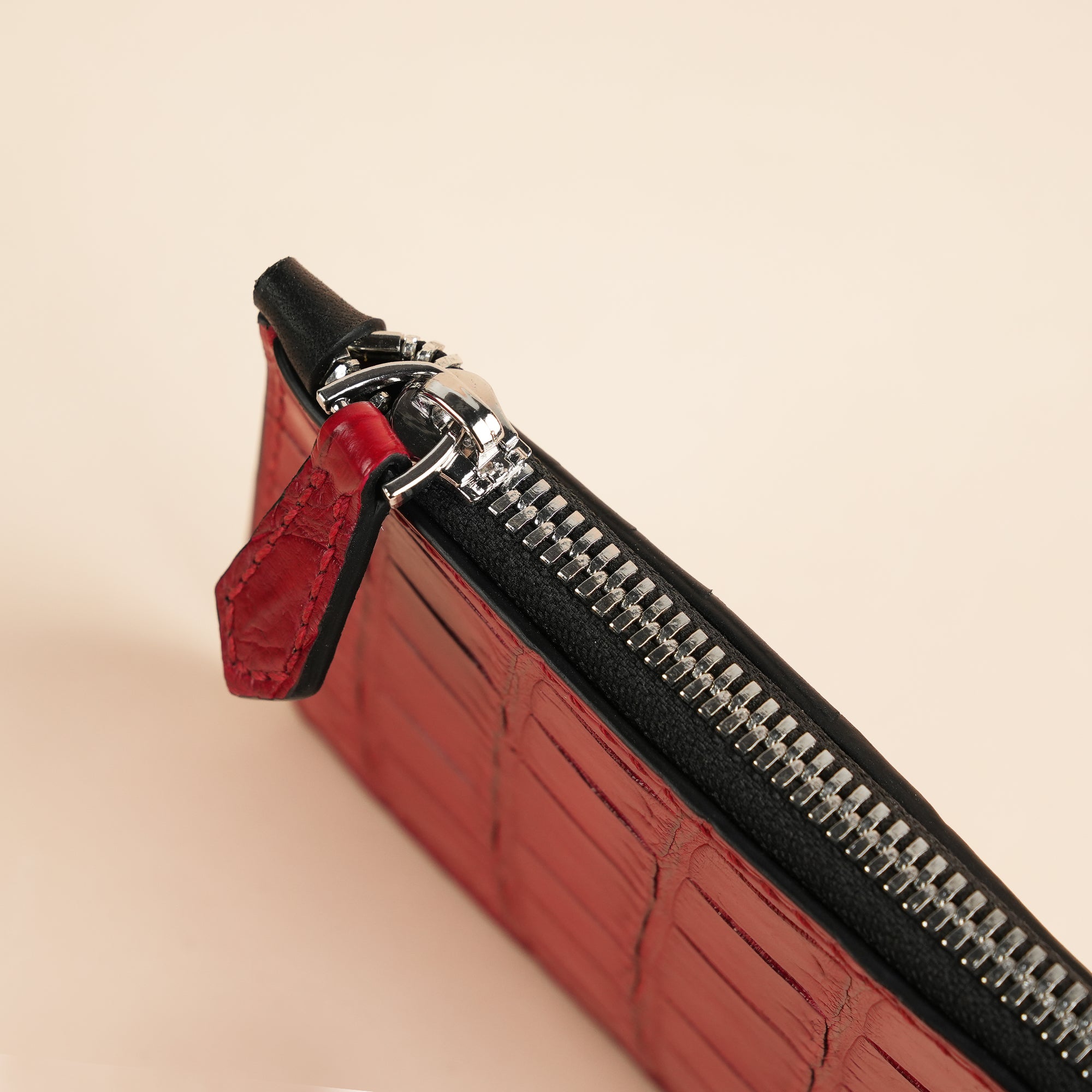 Burgundy Alligator Leather Zipper Wallet - Fox Design