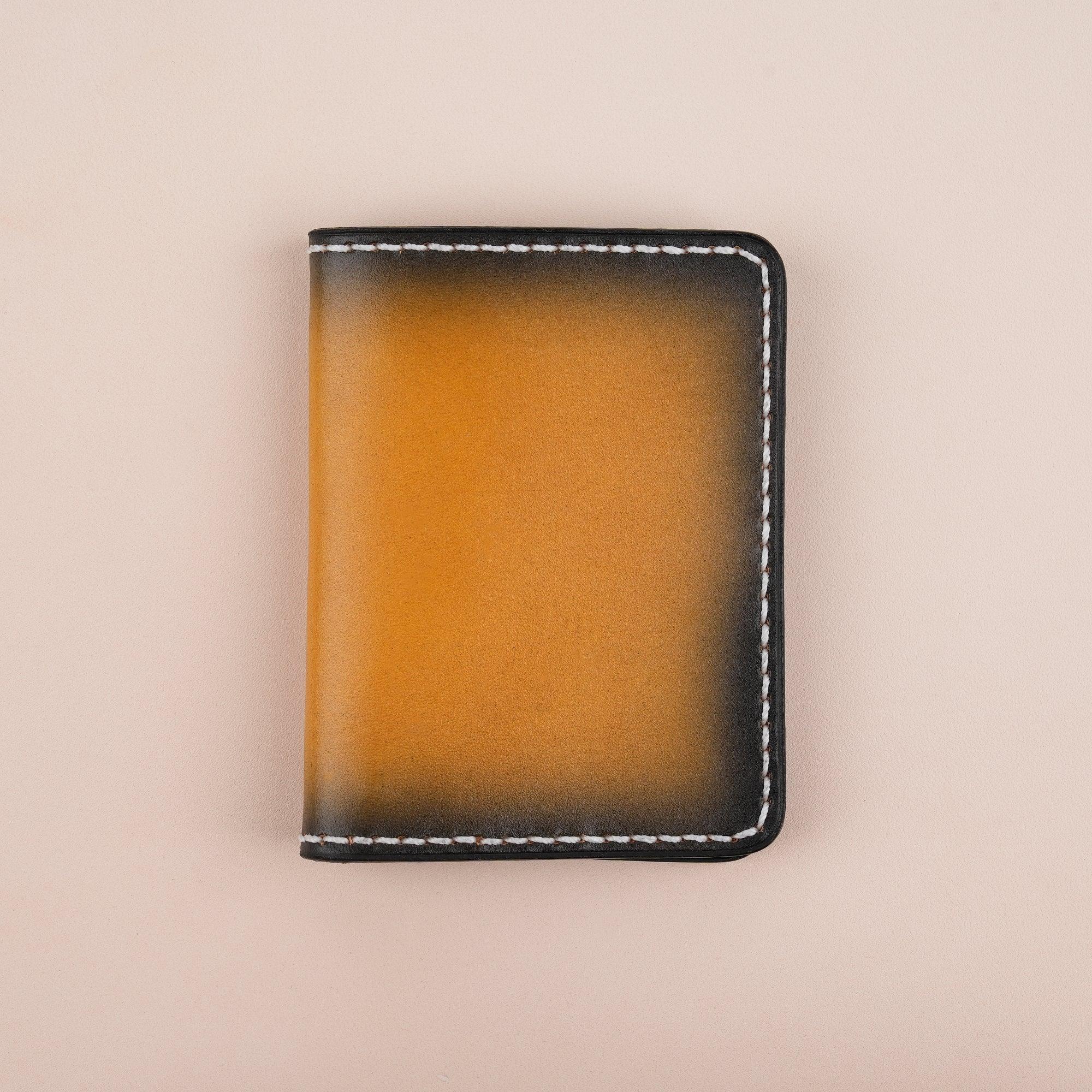 Patina Orange Leather Bifold Card Wallet Minimalist - WildandKing