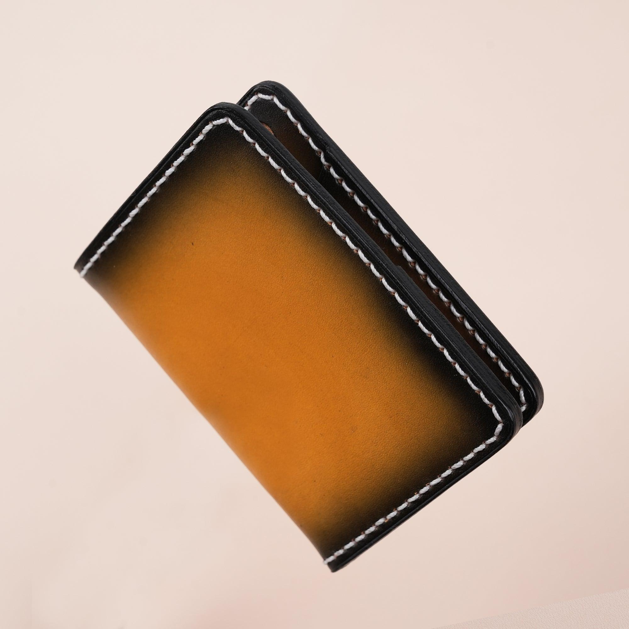 Patina Orange Leather Bifold Card Wallet Minimalist - WildandKing