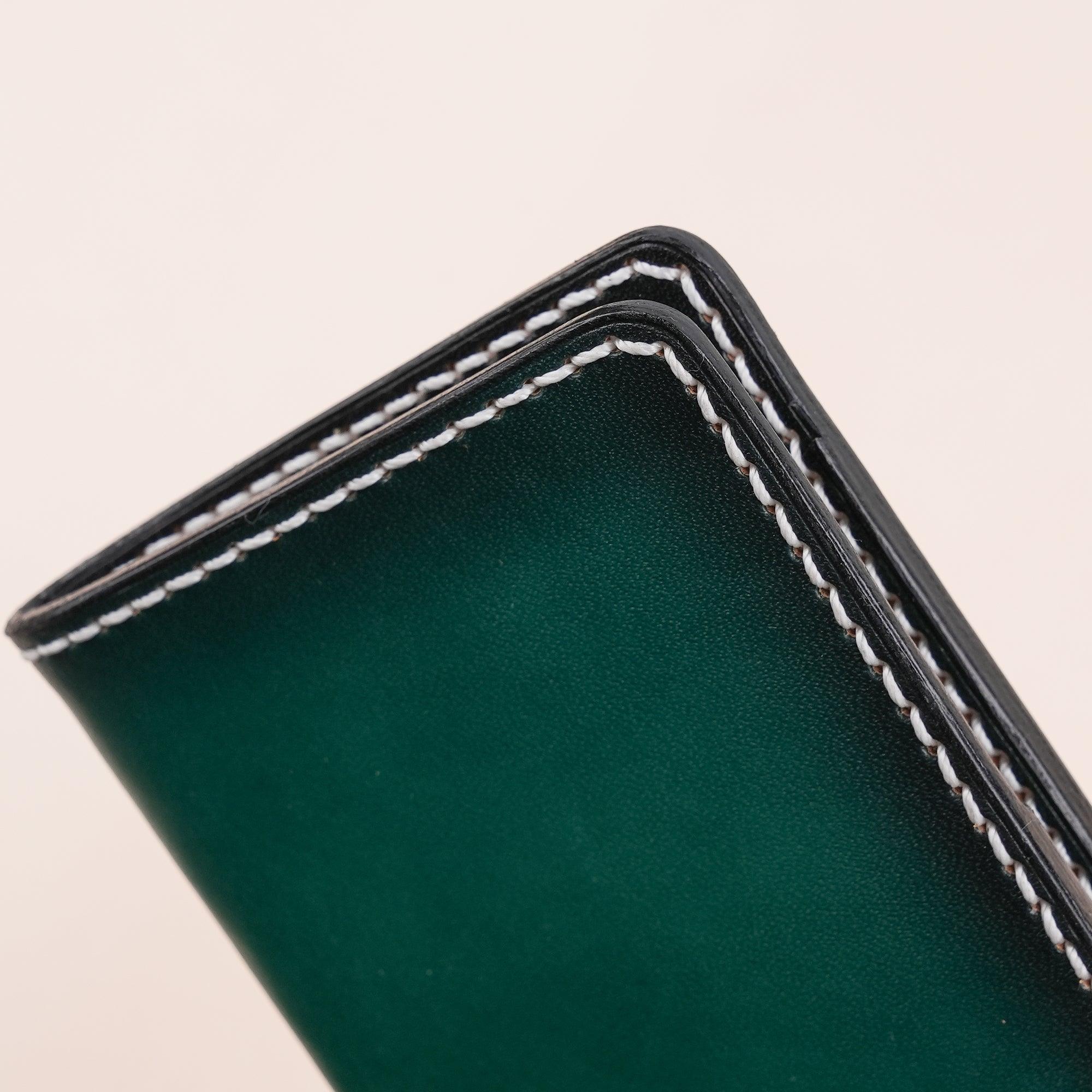 Patina Green Leather Bifold Card Wallet Minimalist - WildandKing