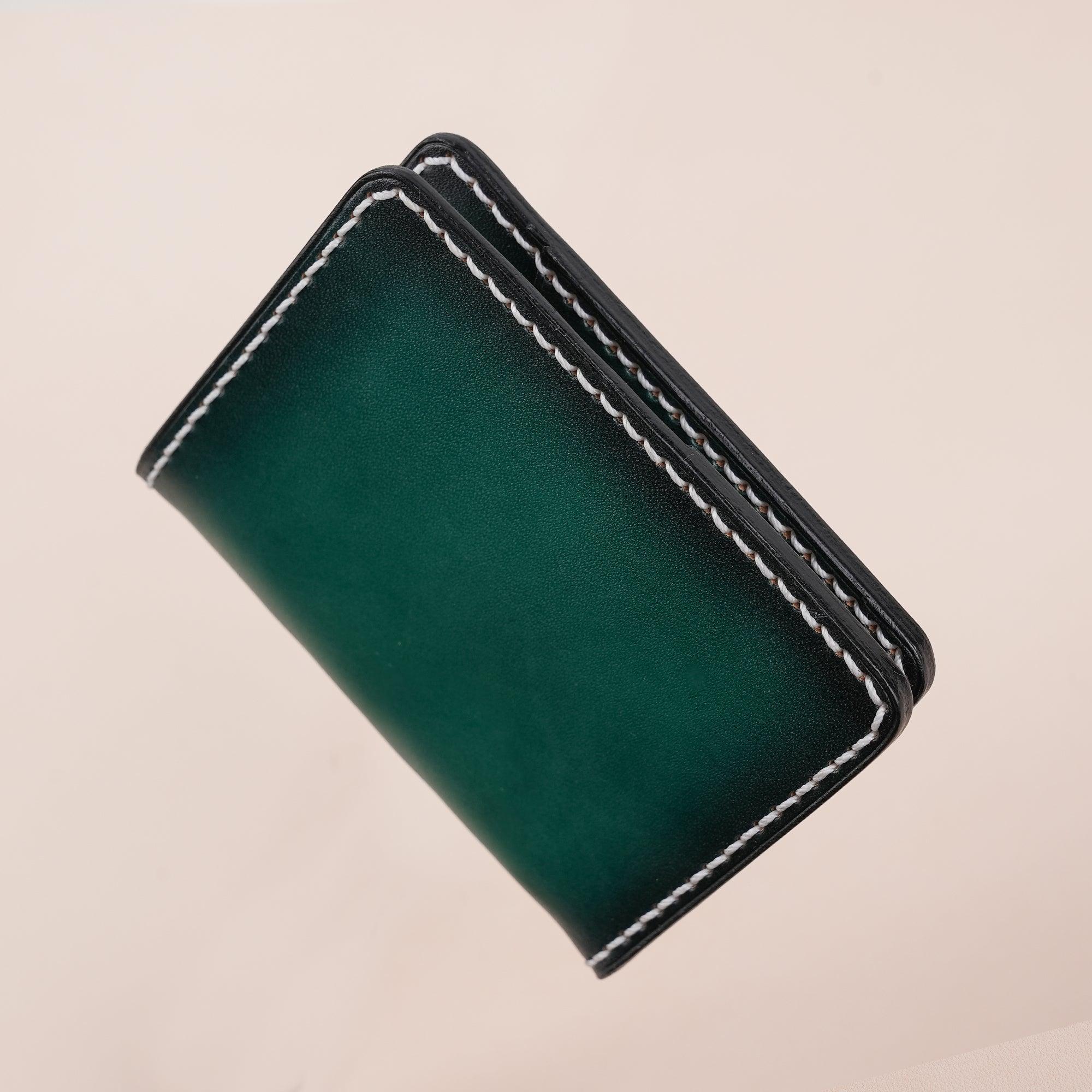 Patina Green Leather Bifold Card Wallet Minimalist - WildandKing