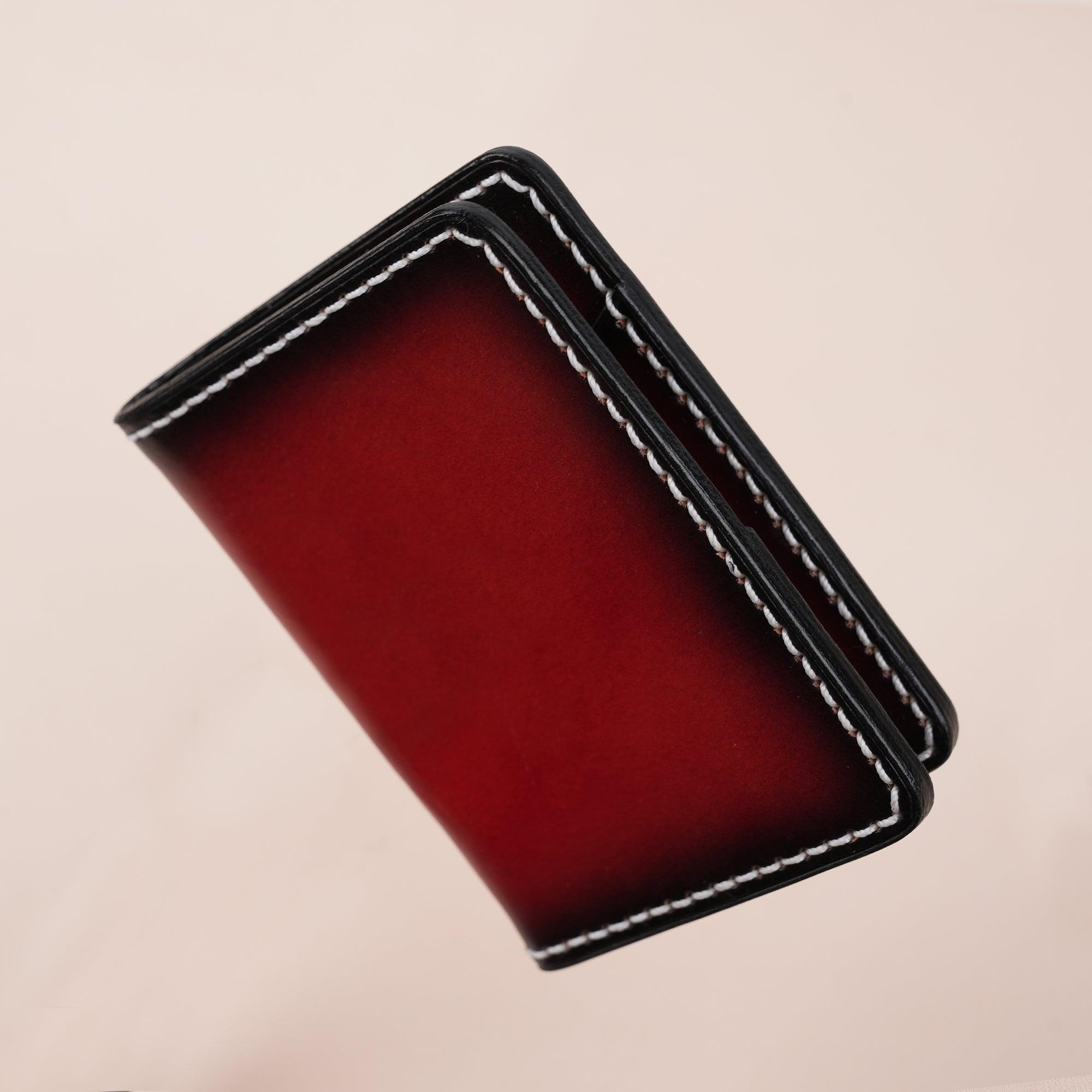 Patina Red Leather Bifold Card Wallet Minimalist - WildandKing