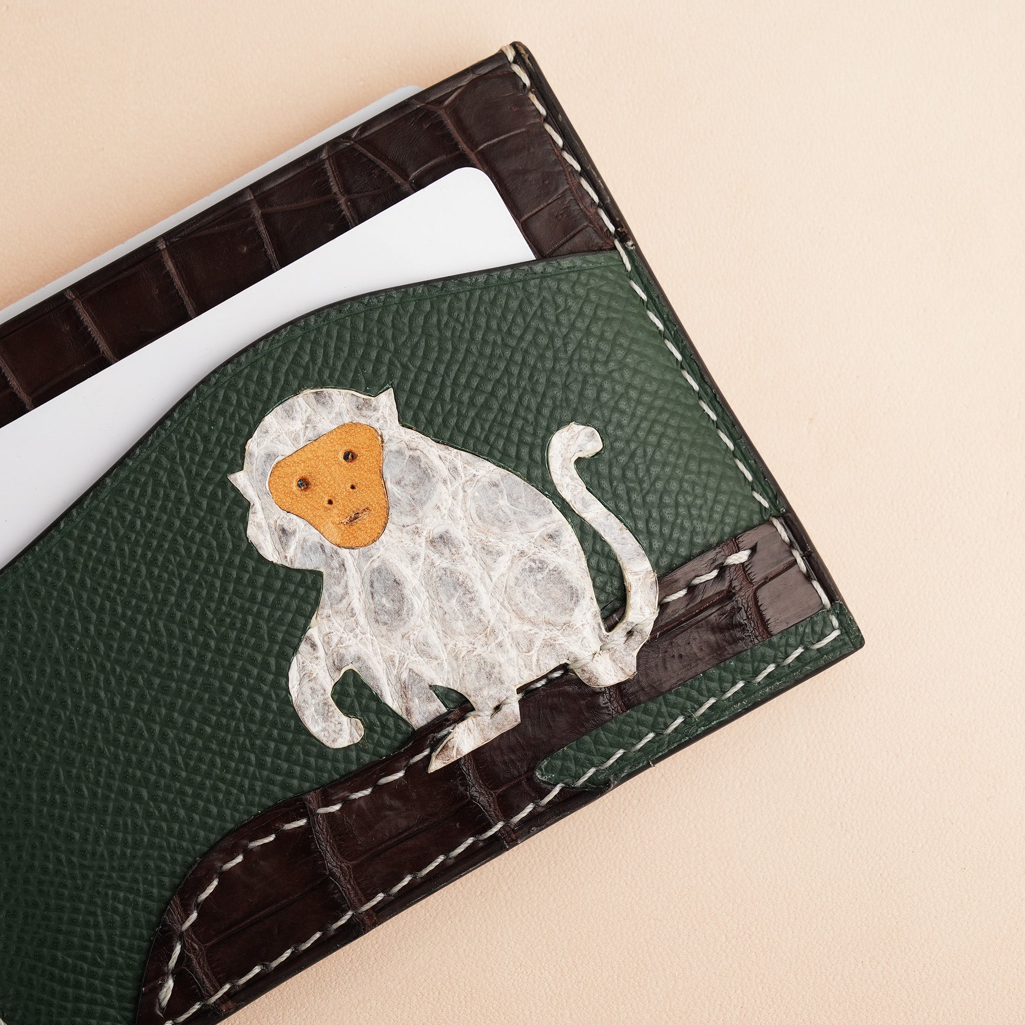 Epsom Leather mix Alligator Leather Card Holder - Stupid Monkey