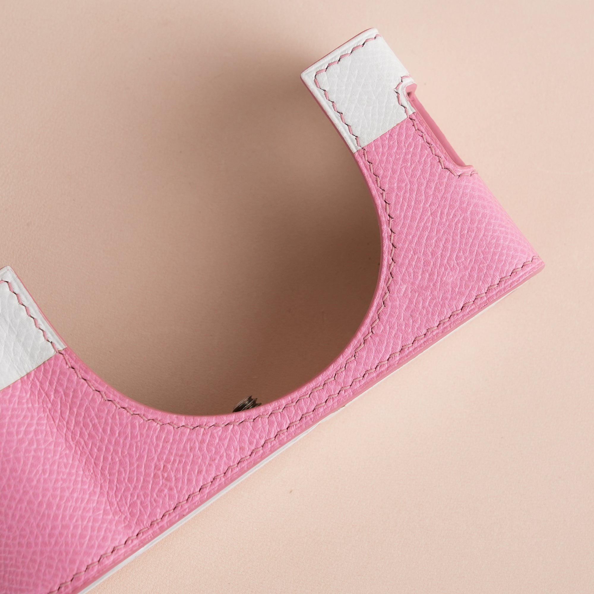 White mix Pink Epsom Leather Half Case compatible with Fujifilm X100Vi