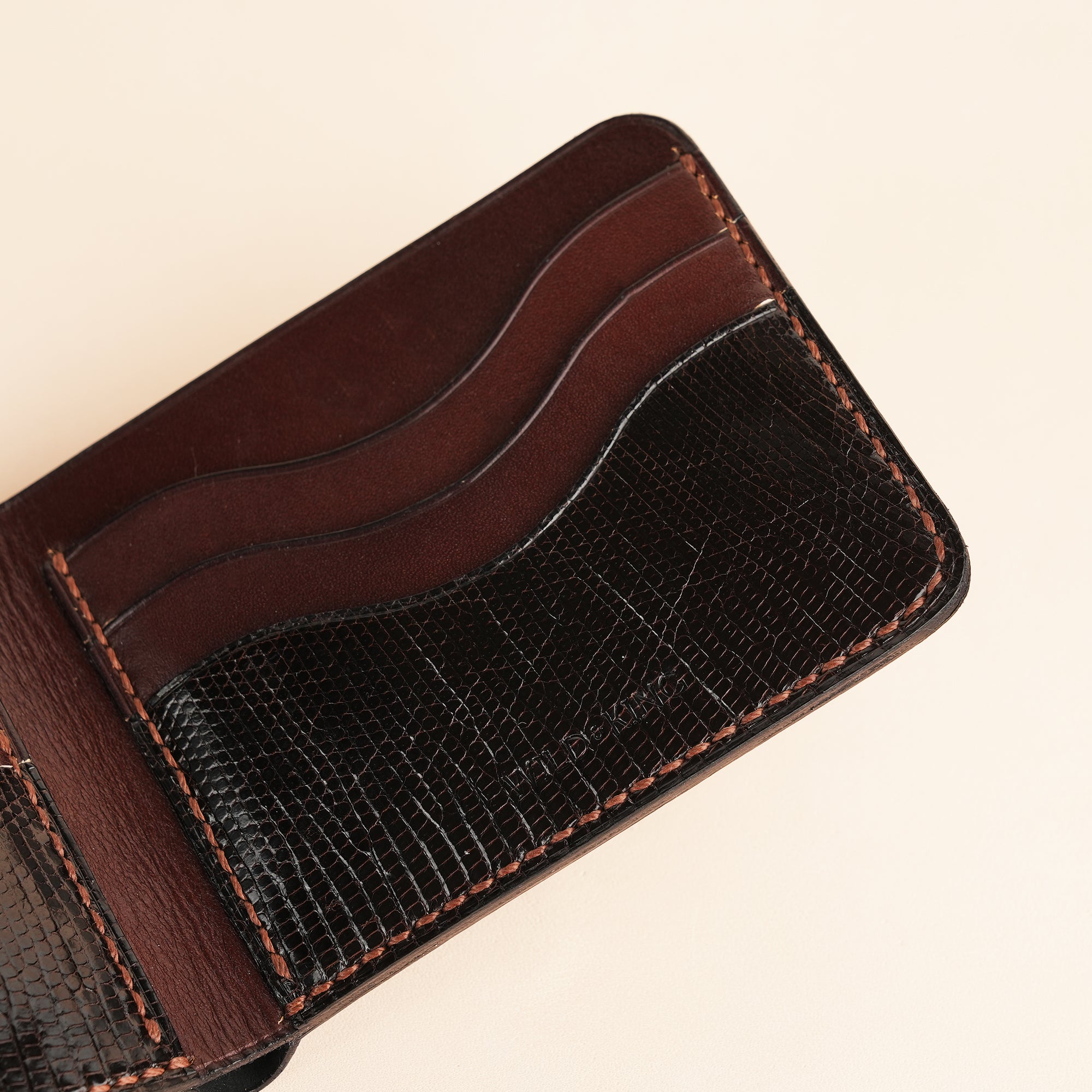 Brown Lizard Leather Wing Bifold Wallet