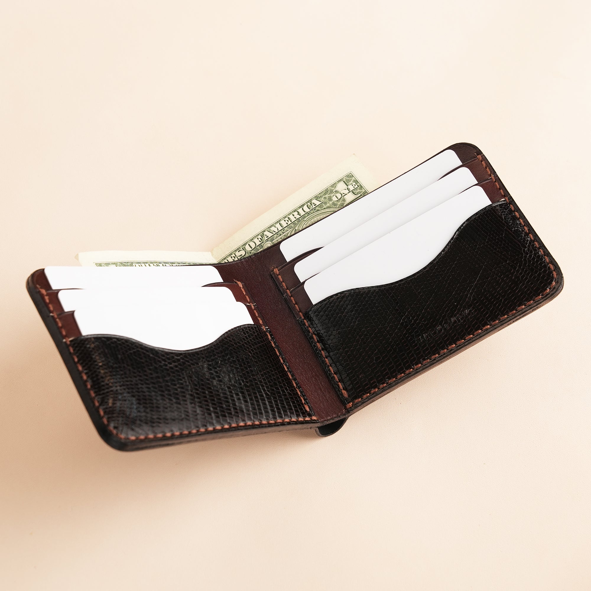 Brown Lizard Leather Wing Bifold Wallet