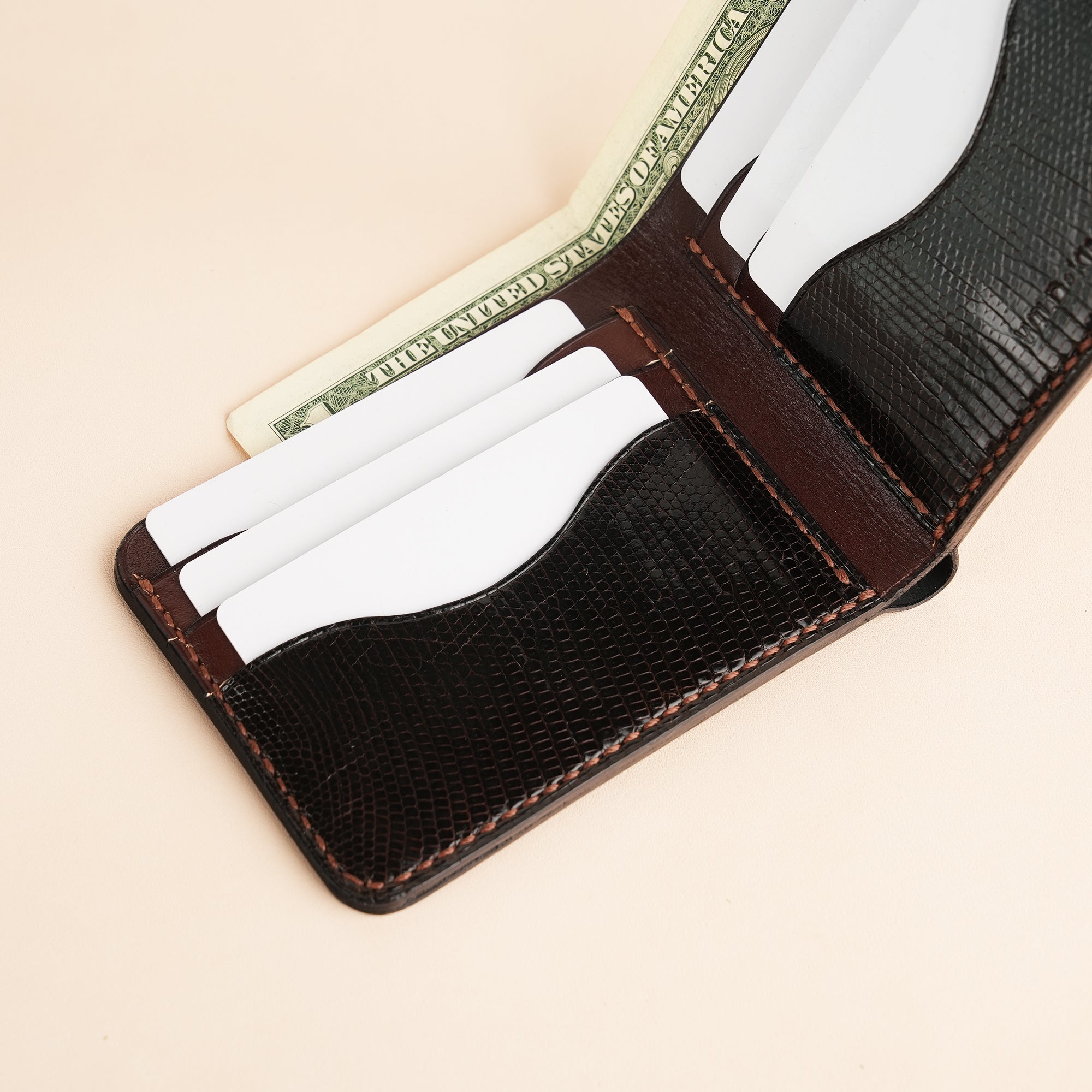 Brown Lizard Leather Wing Bifold Wallet