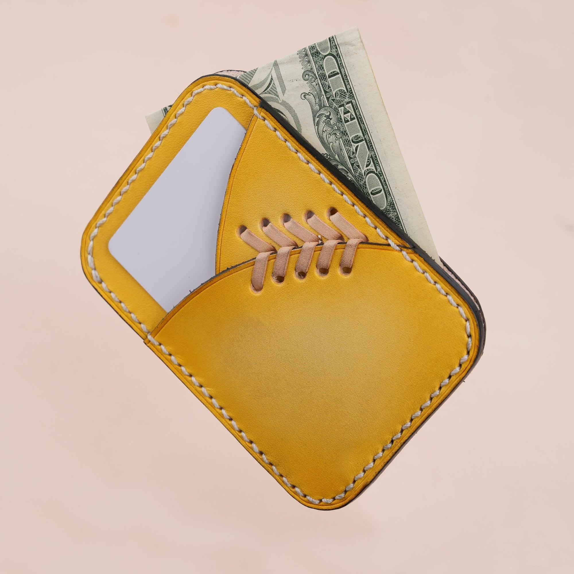 Patina Yellow Baseball Glove Leather Card Holder - WildandKing