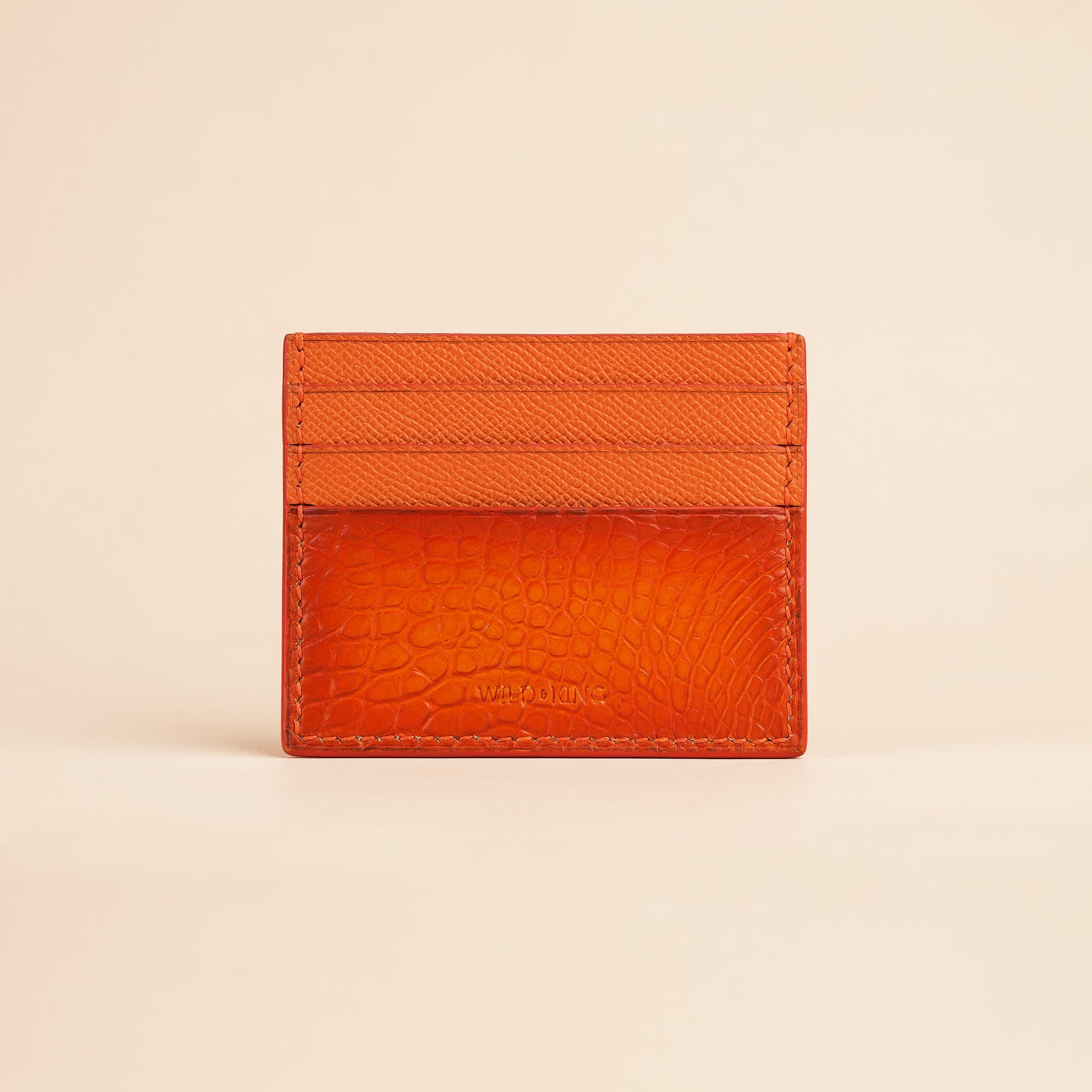 Orange Alligator Leather Card Holder - Patina Finish