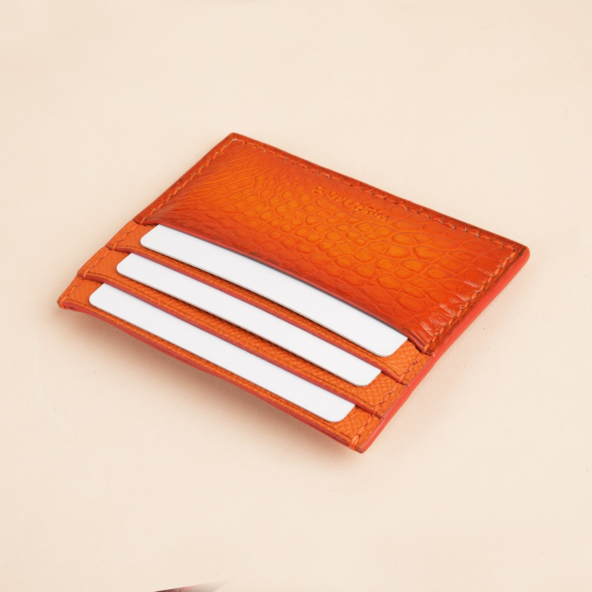 Orange Alligator Leather Card Holder - Patina Finish