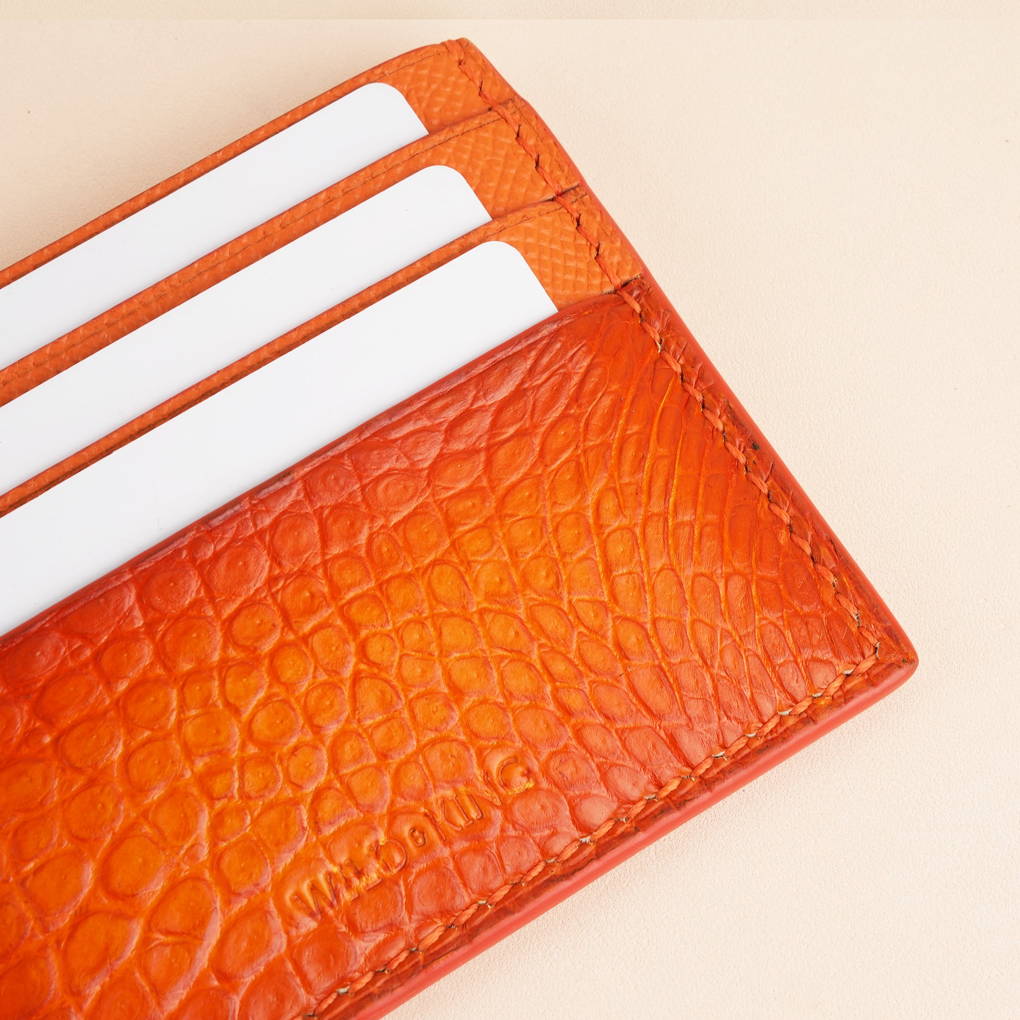 Orange Alligator Leather Card Holder - Patina Finish