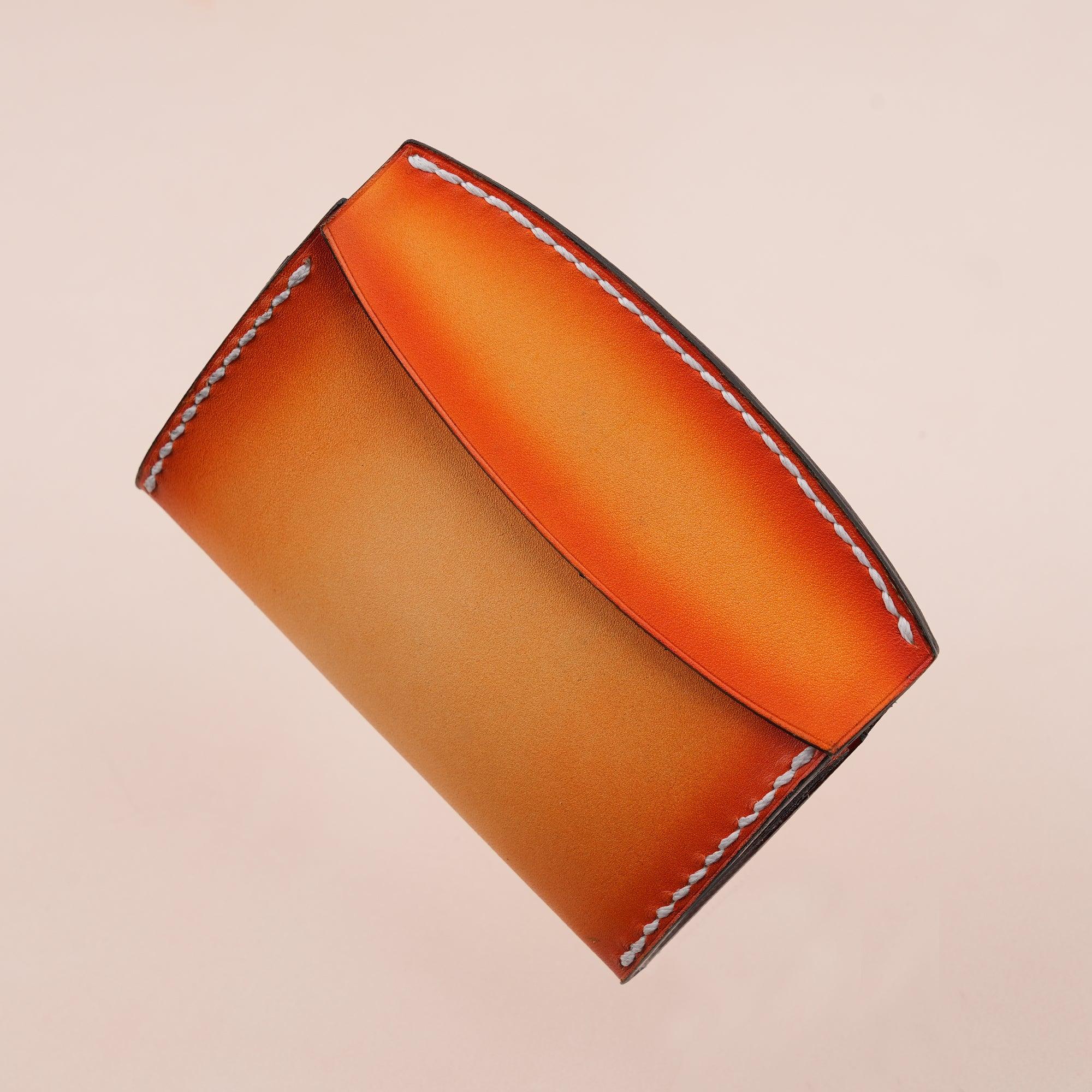 Patina Orange Card Pouch Leather Wallet Small - WildandKing