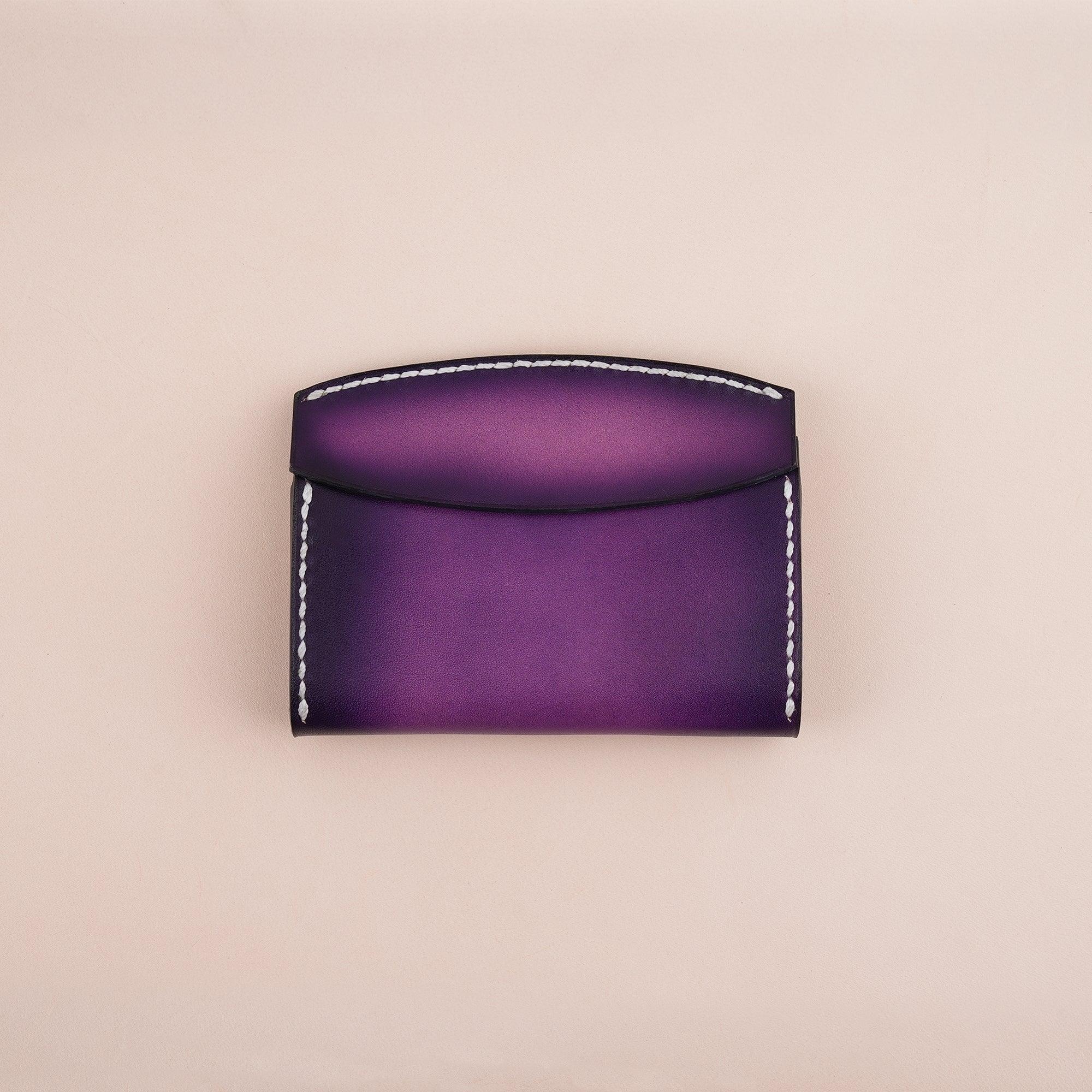 Patina Purple Card Pouch Leather Wallet Small - WildandKing