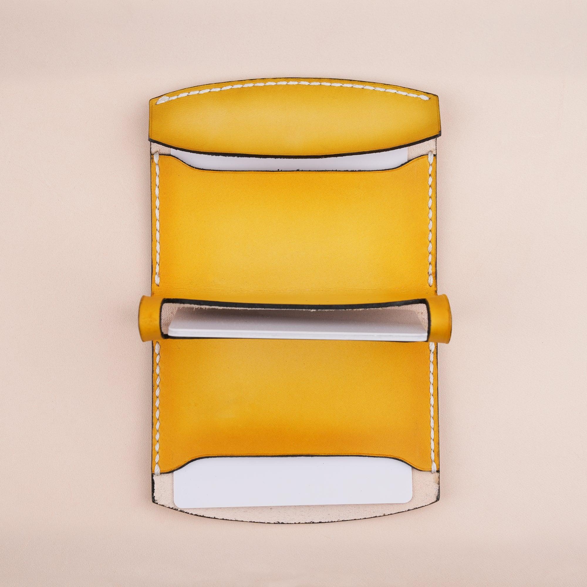 Patina Yellow Card Pouch Leather Wallet Small - WildandKing