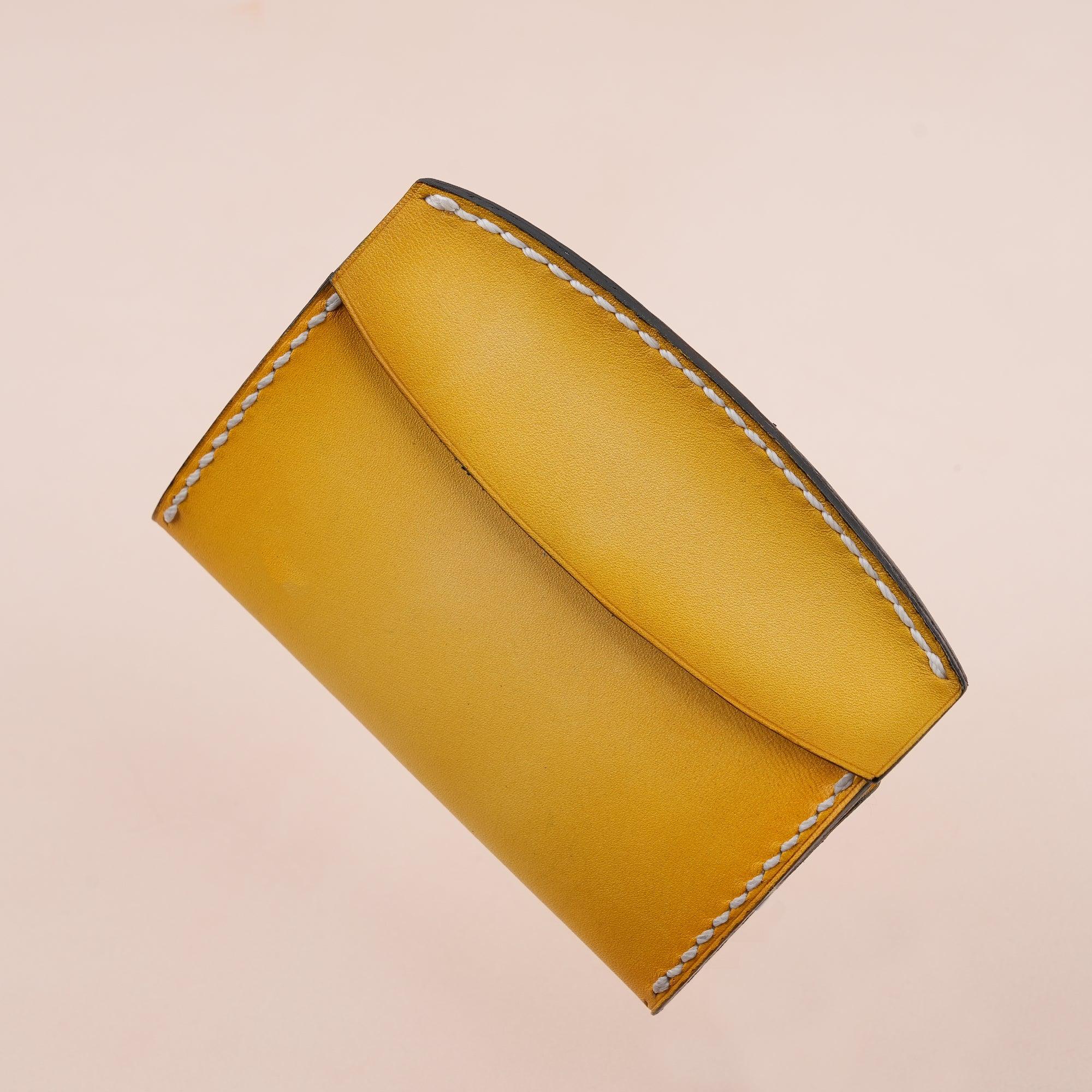 Patina Yellow Card Pouch Leather Wallet Small - WildandKing