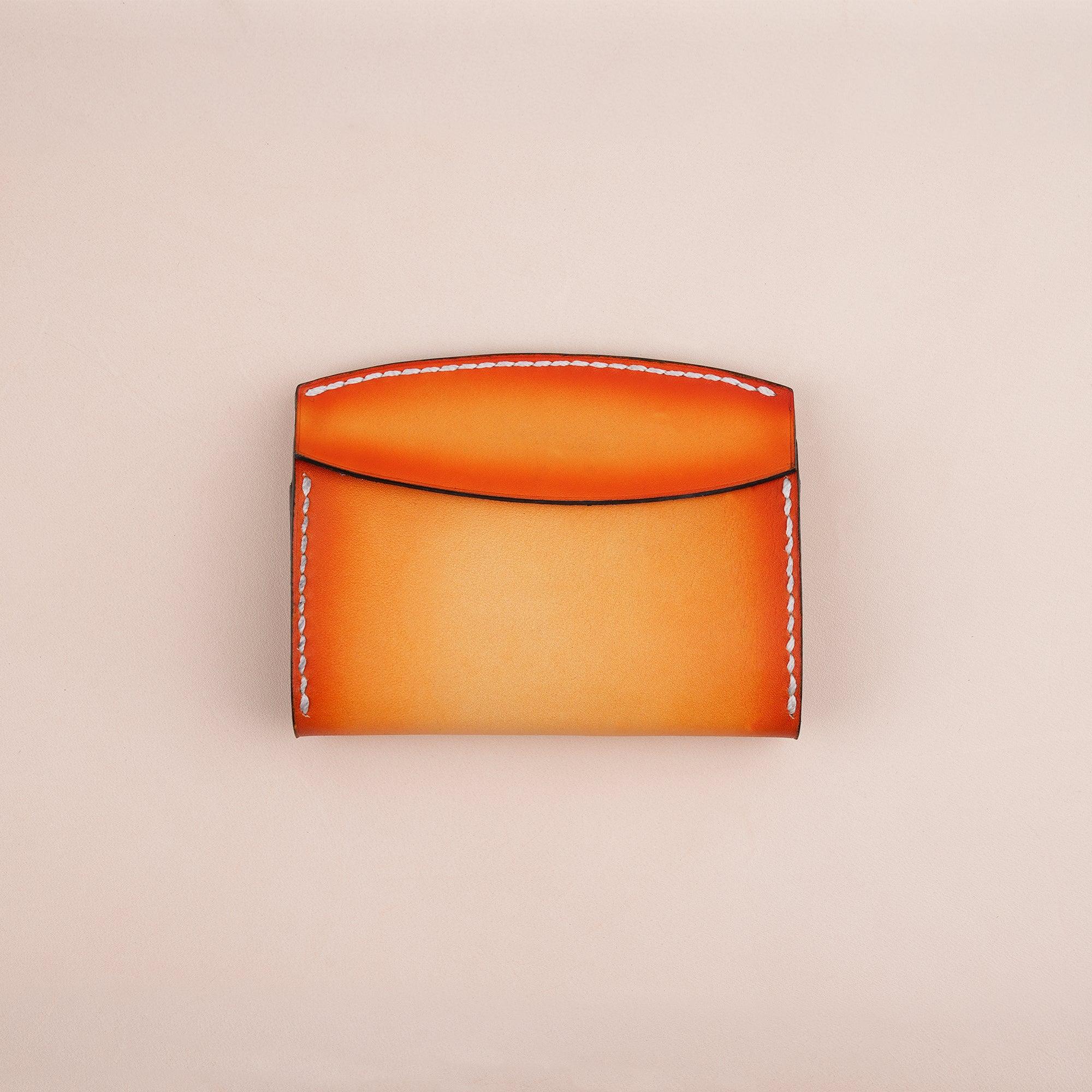 Patina Orange Card Pouch Leather Wallet Small - WildandKing