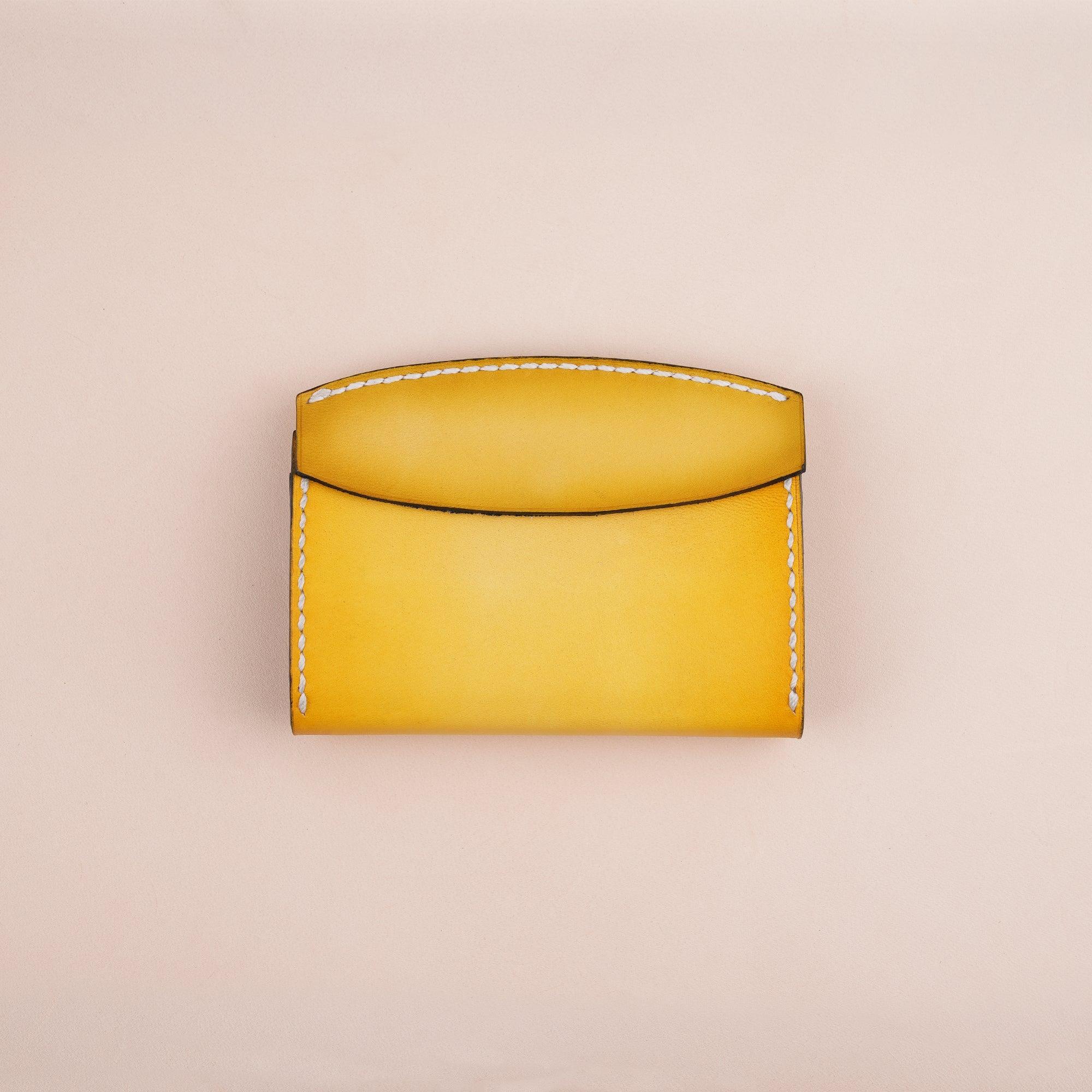 Patina Yellow Card Pouch Leather Wallet Small - WildandKing