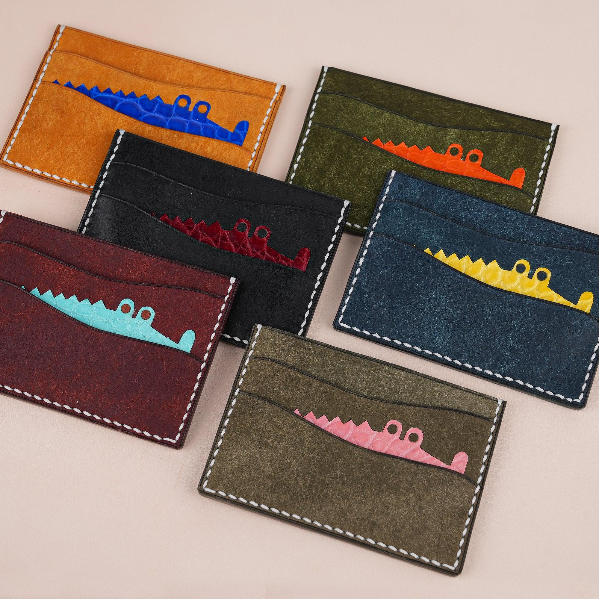 Black Pueblo Leather Minimalist Card Holder Alligator Stupid - WildandKing