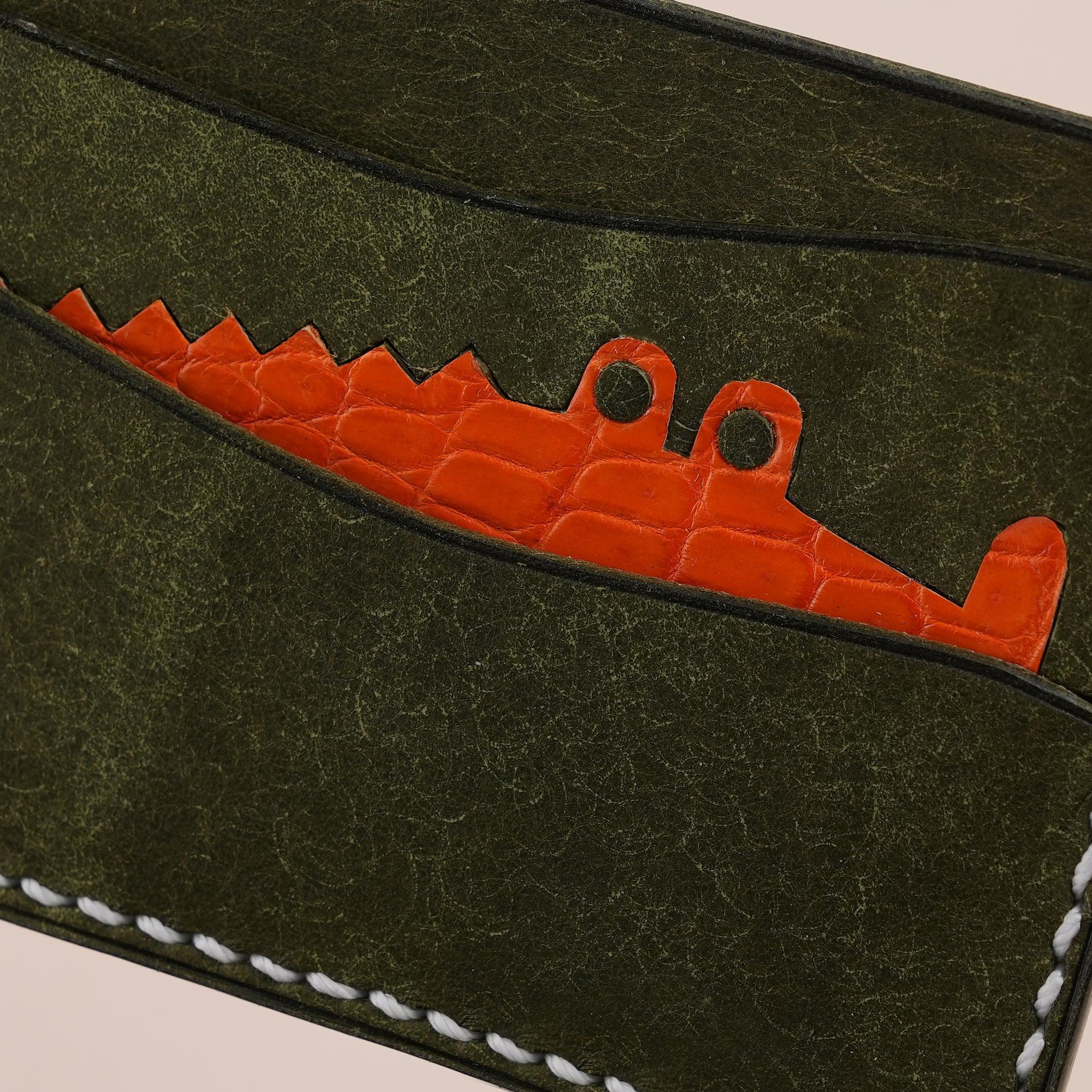 Green Pueblo Leather Minimalist Card Holder Alligator Stupid - WildandKing