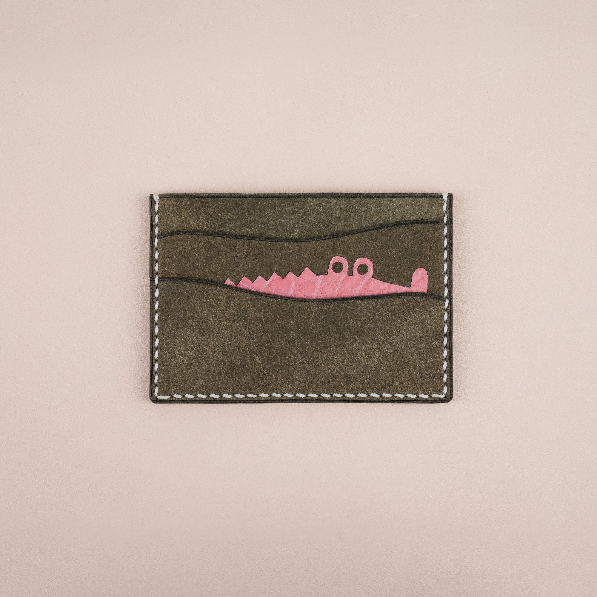 Moss Pueblo Leather Minimalist Card Holder Alligator Stupid - WildandKing