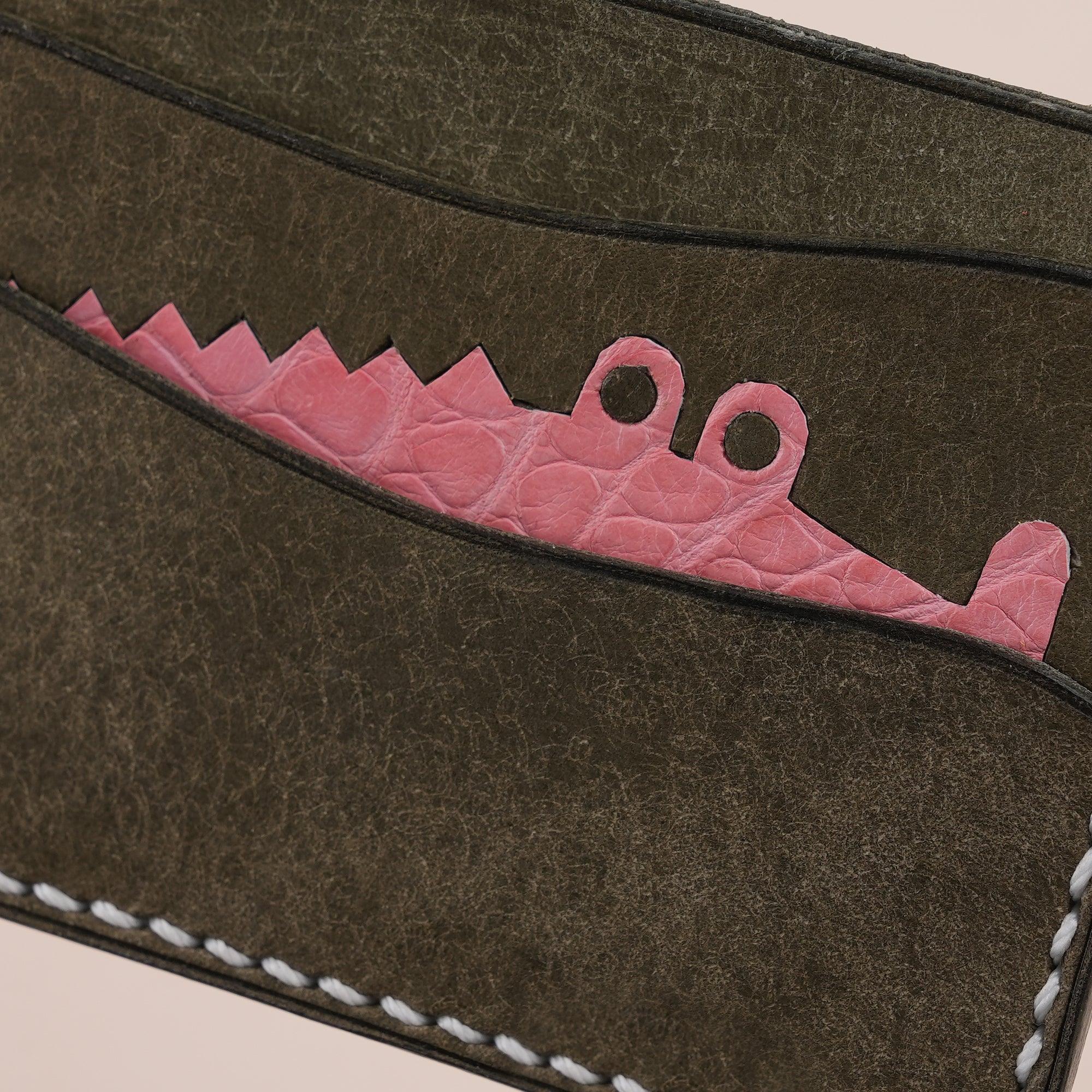 Moss Pueblo Leather Minimalist Card Holder Alligator Stupid - WildandKing