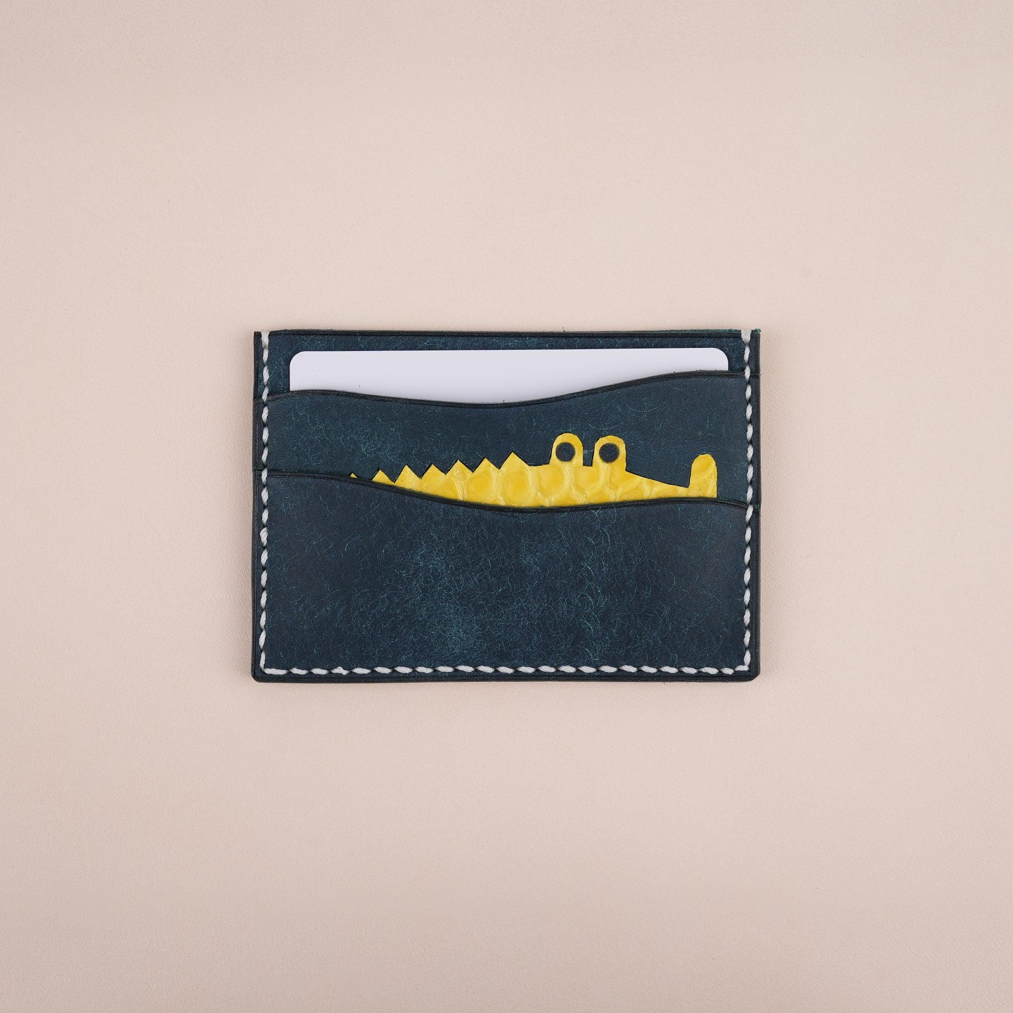 Navy Pueblo Leather Minimalist Card Holder Alligator Stupid - WildandKing