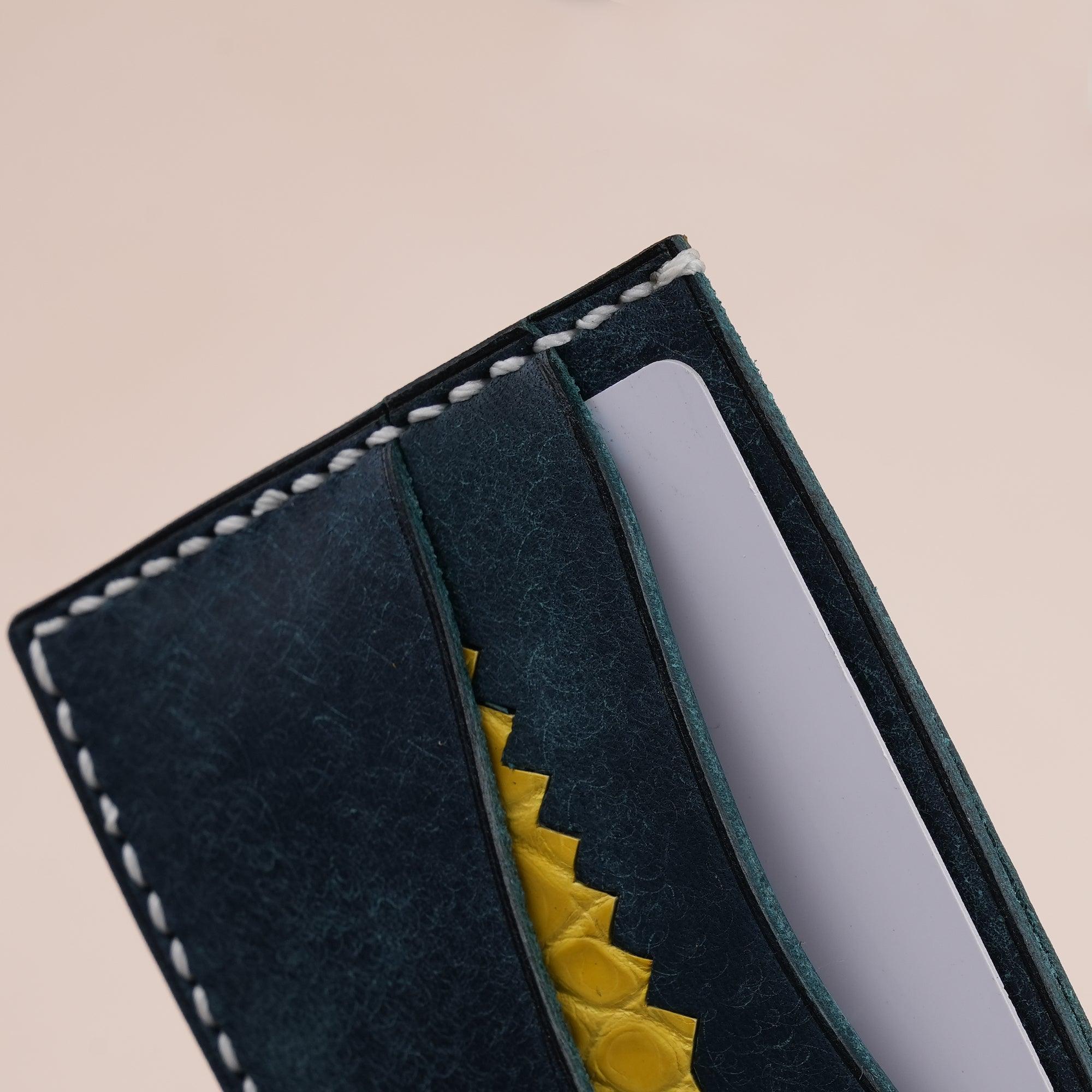 Navy Pueblo Leather Minimalist Card Holder Alligator Stupid - WildandKing