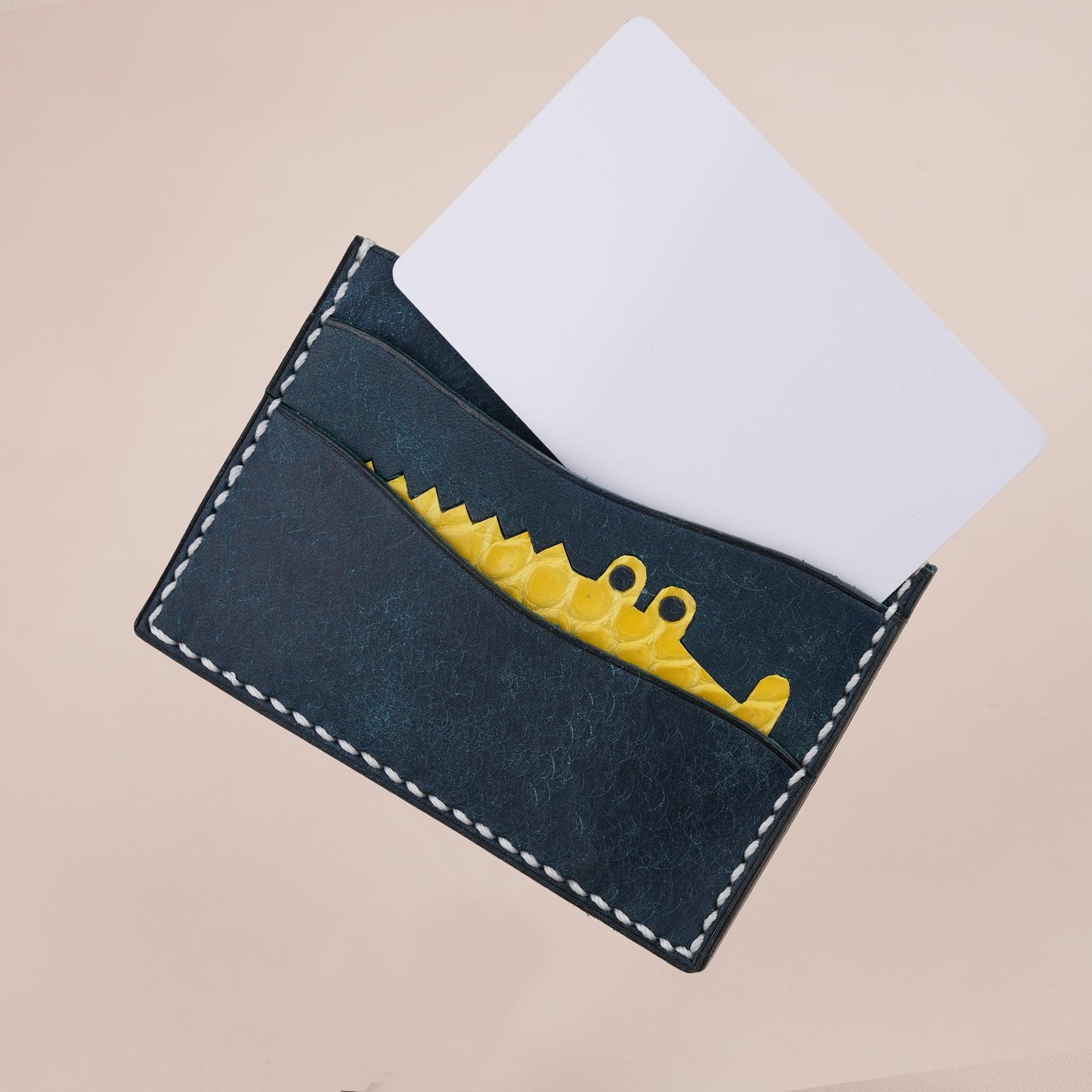 Navy Pueblo Leather Minimalist Card Holder Alligator Stupid - WildandKing