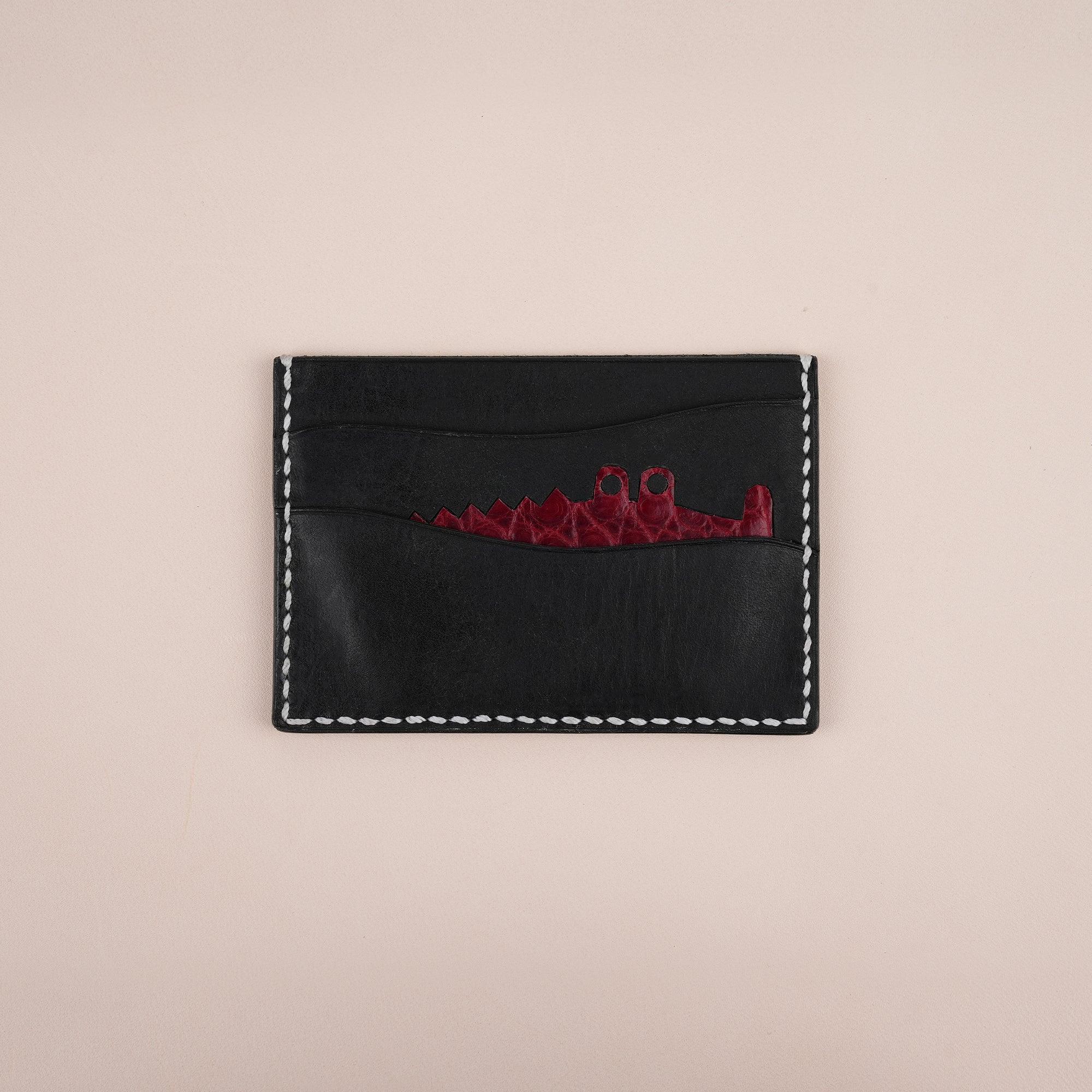 Black Pueblo Leather Minimalist Card Holder Alligator Stupid - WildandKing