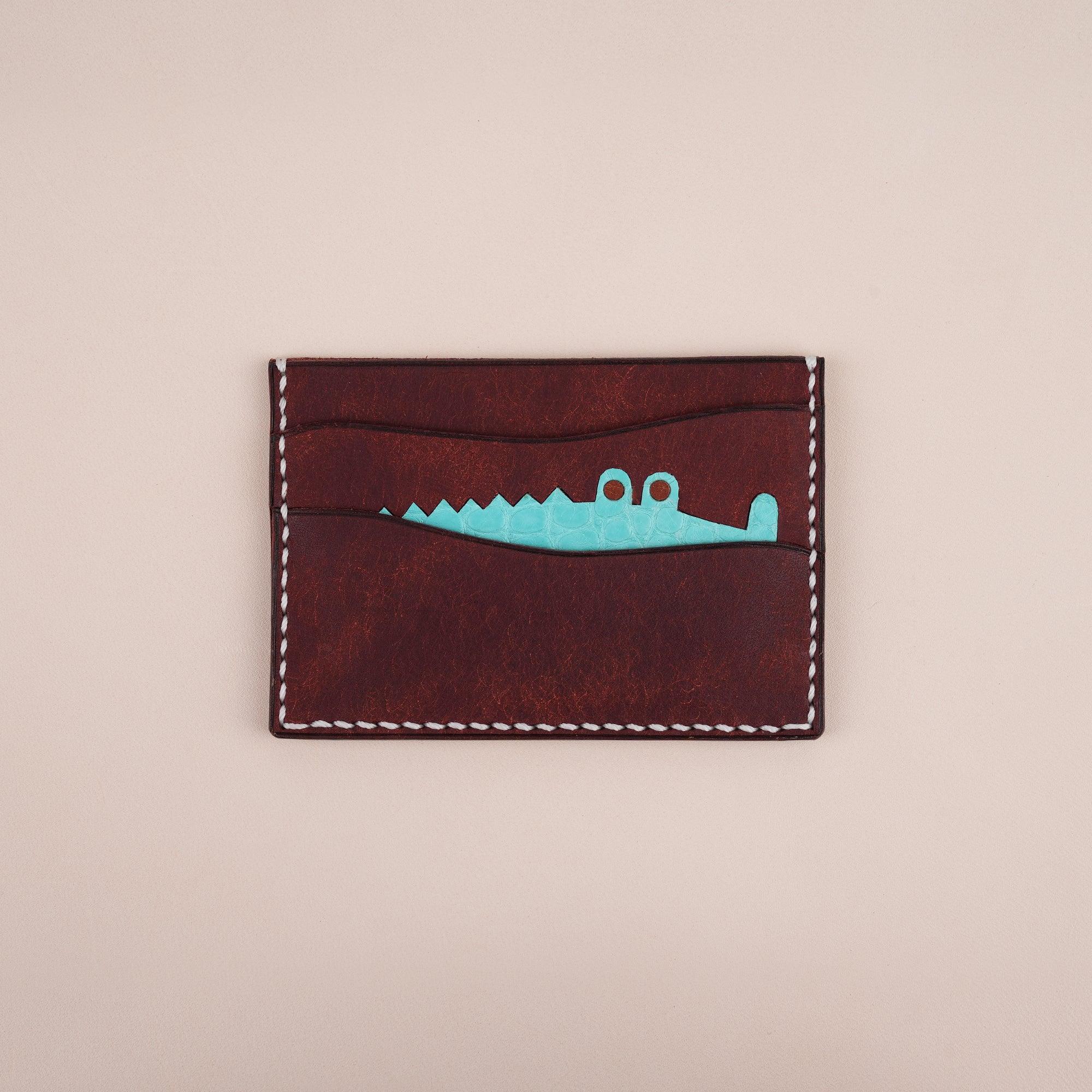 Burgundy Pueblo Leather Minimalist Card Holder Alligator Stupid - WildandKing