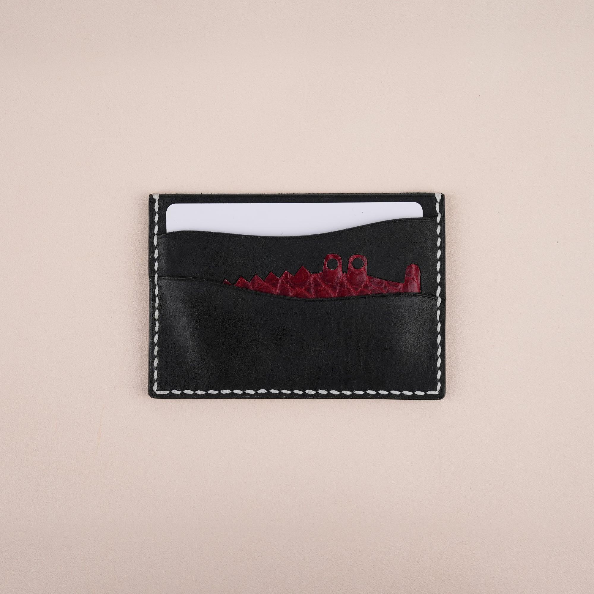 Black Pueblo Leather Minimalist Card Holder Alligator Stupid - WildandKing