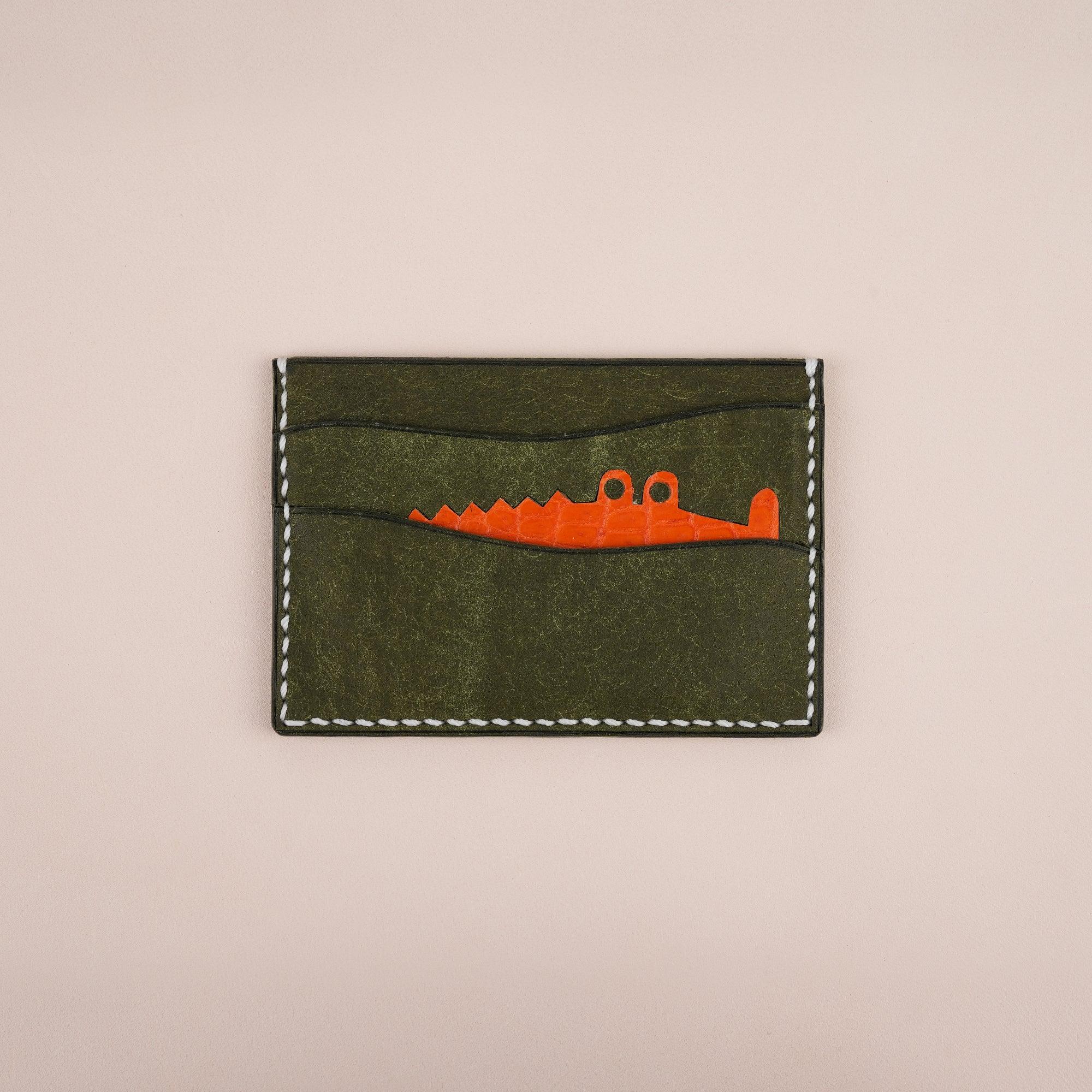 Green Pueblo Leather Minimalist Card Holder Alligator Stupid - WildandKing