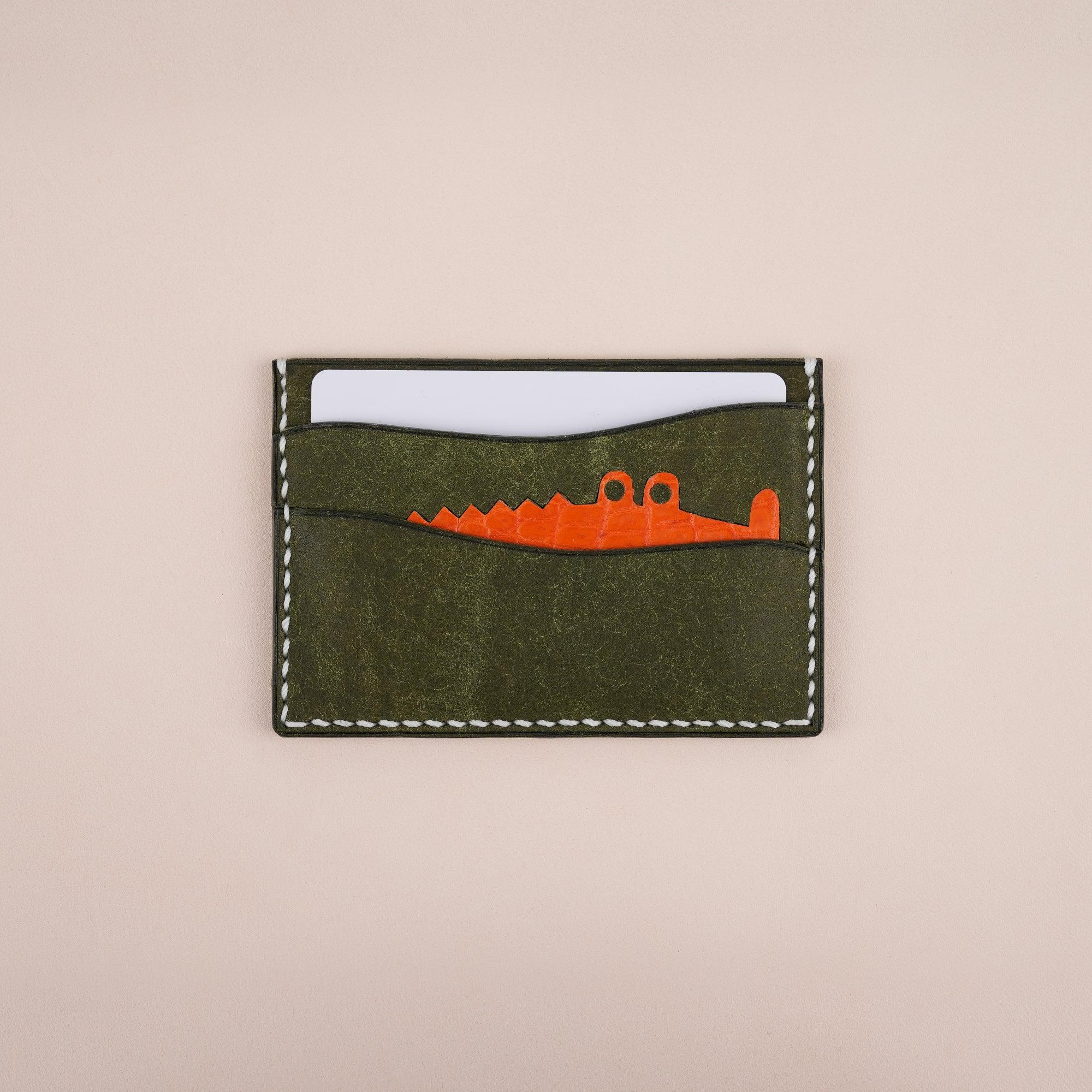 Green Pueblo Leather Minimalist Card Holder Alligator Stupid - WildandKing