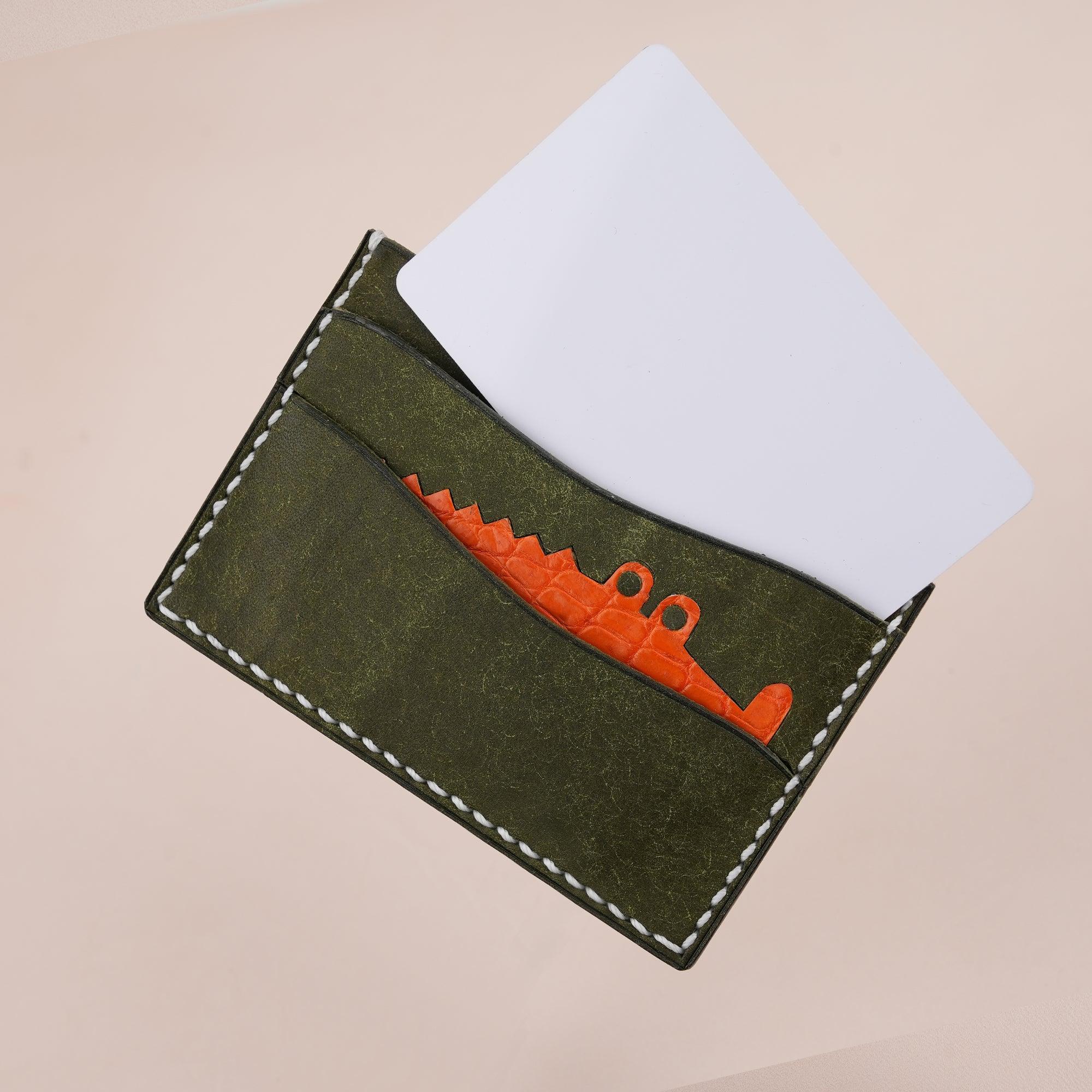 Green Pueblo Leather Minimalist Card Holder Alligator Stupid - WildandKing