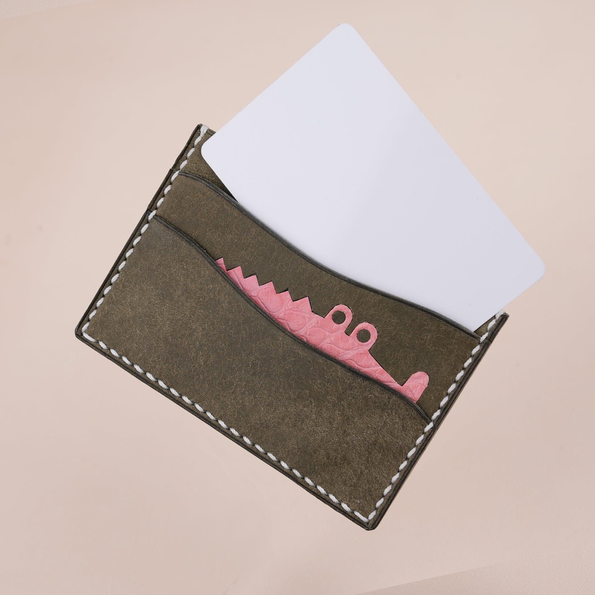 Moss Pueblo Leather Minimalist Card Holder Alligator Stupid - WildandKing