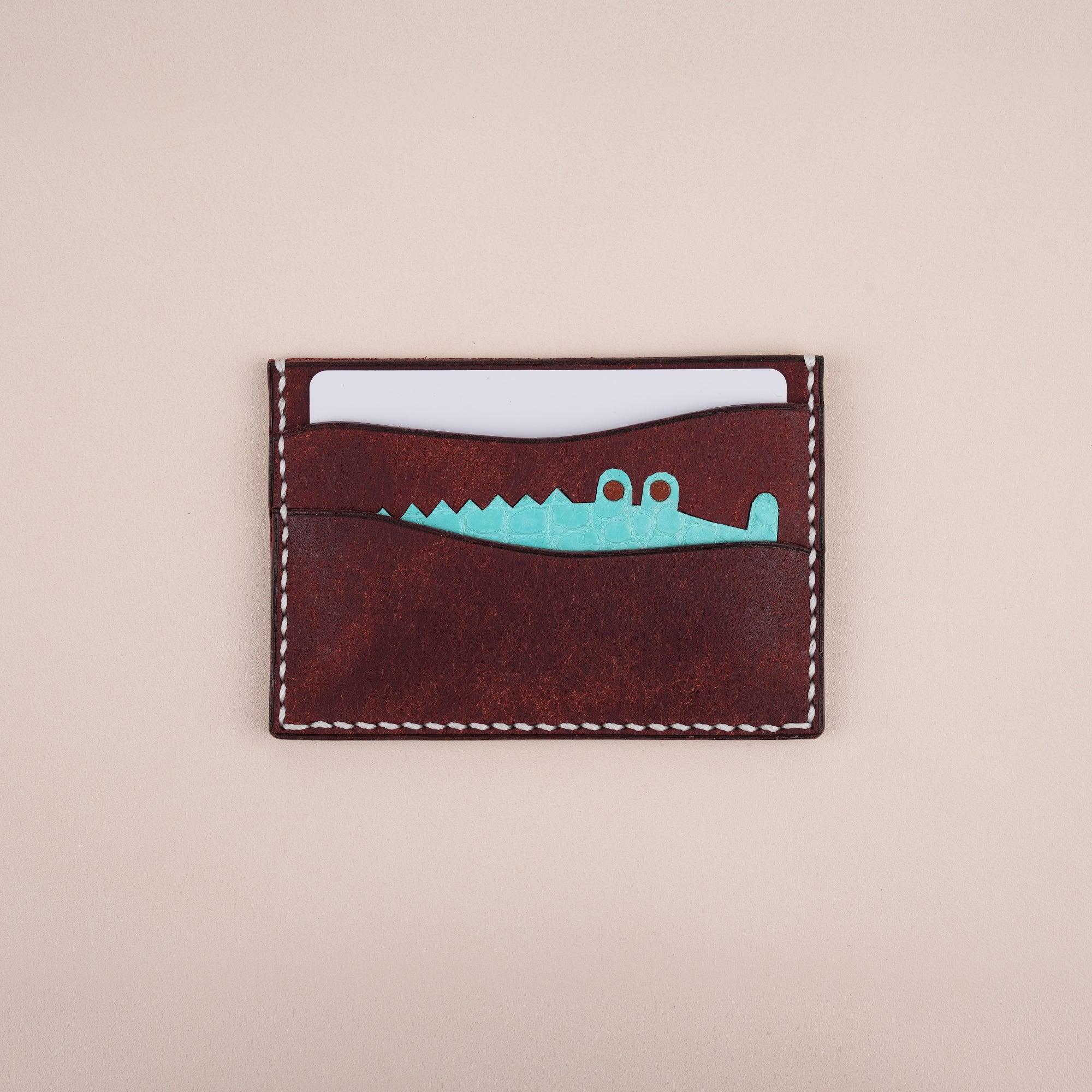 Burgundy Pueblo Leather Minimalist Card Holder Alligator Stupid - WildandKing