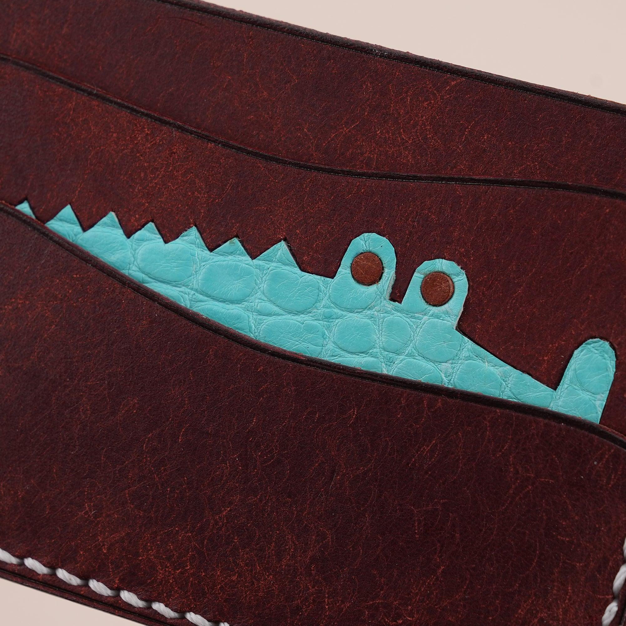 Burgundy Pueblo Leather Minimalist Card Holder Alligator Stupid - WildandKing