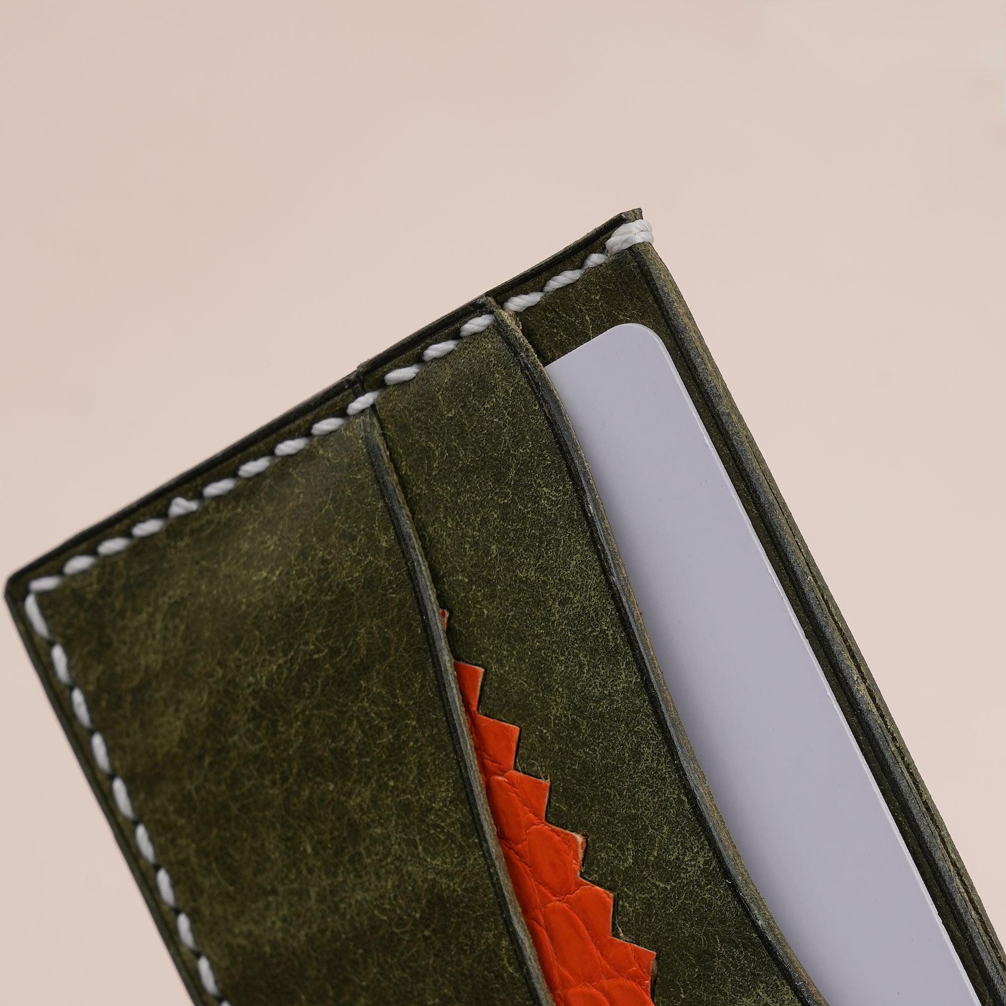 Green Pueblo Leather Minimalist Card Holder Alligator Stupid - WildandKing