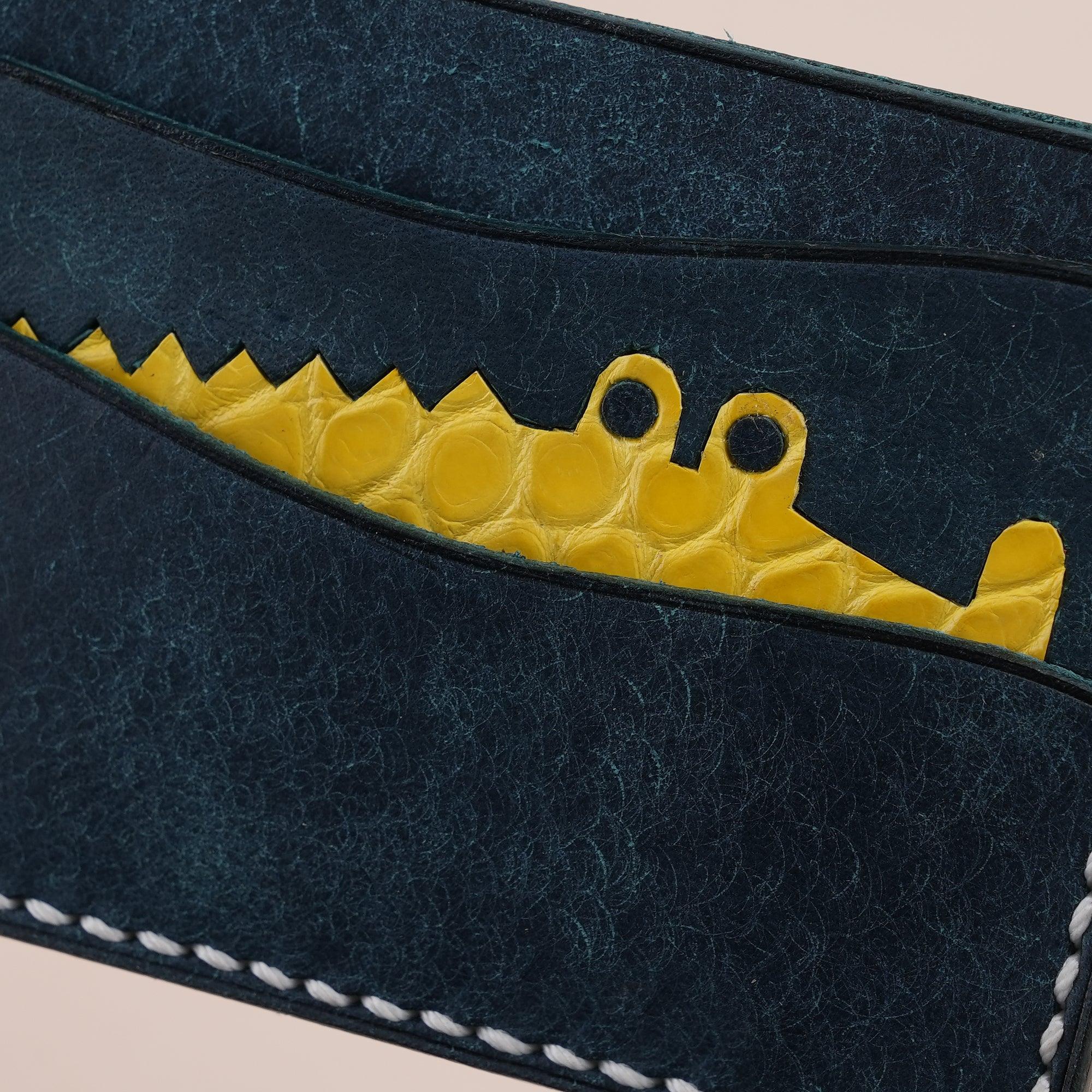 Navy Pueblo Leather Minimalist Card Holder Alligator Stupid - WildandKing