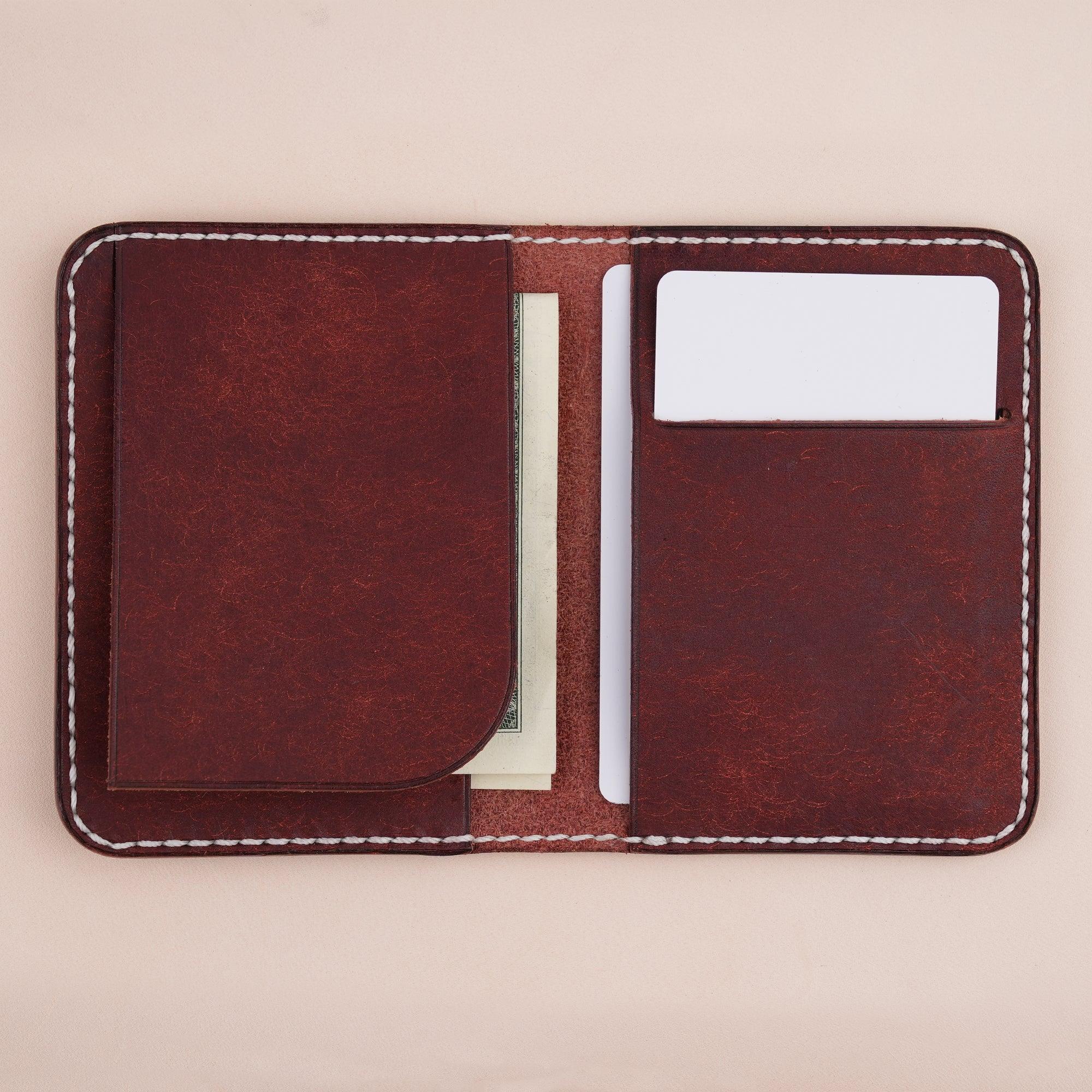 Burgundy Pueblo Leather Slim Bifold Card Wallet - WildandKing