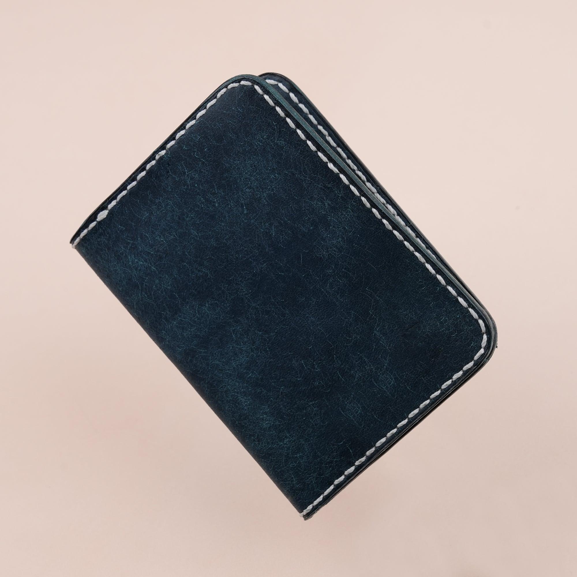 Navy Pueblo Leather Slim Bifold Card Wallet - WildandKing