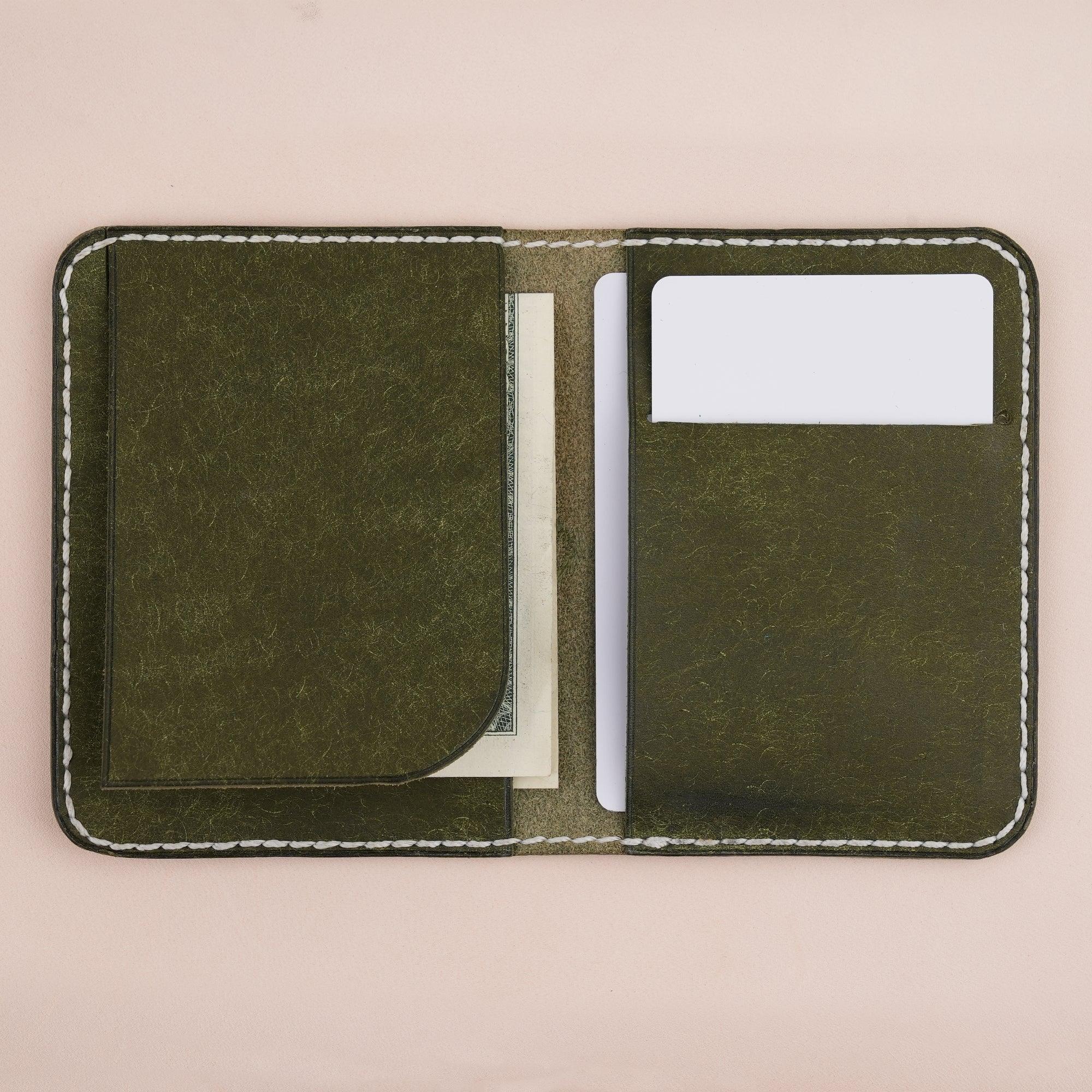 Green Pueblo Leather Slim Bifold Card Wallet - WildandKing