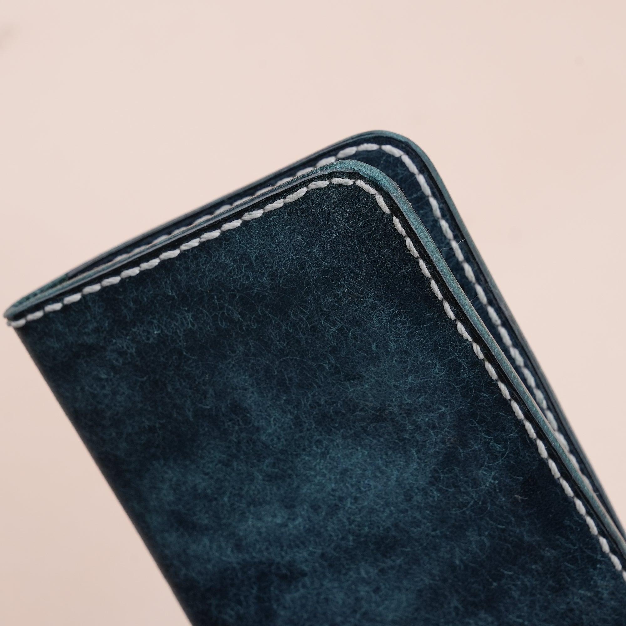 Navy Pueblo Leather Slim Bifold Card Wallet - WildandKing