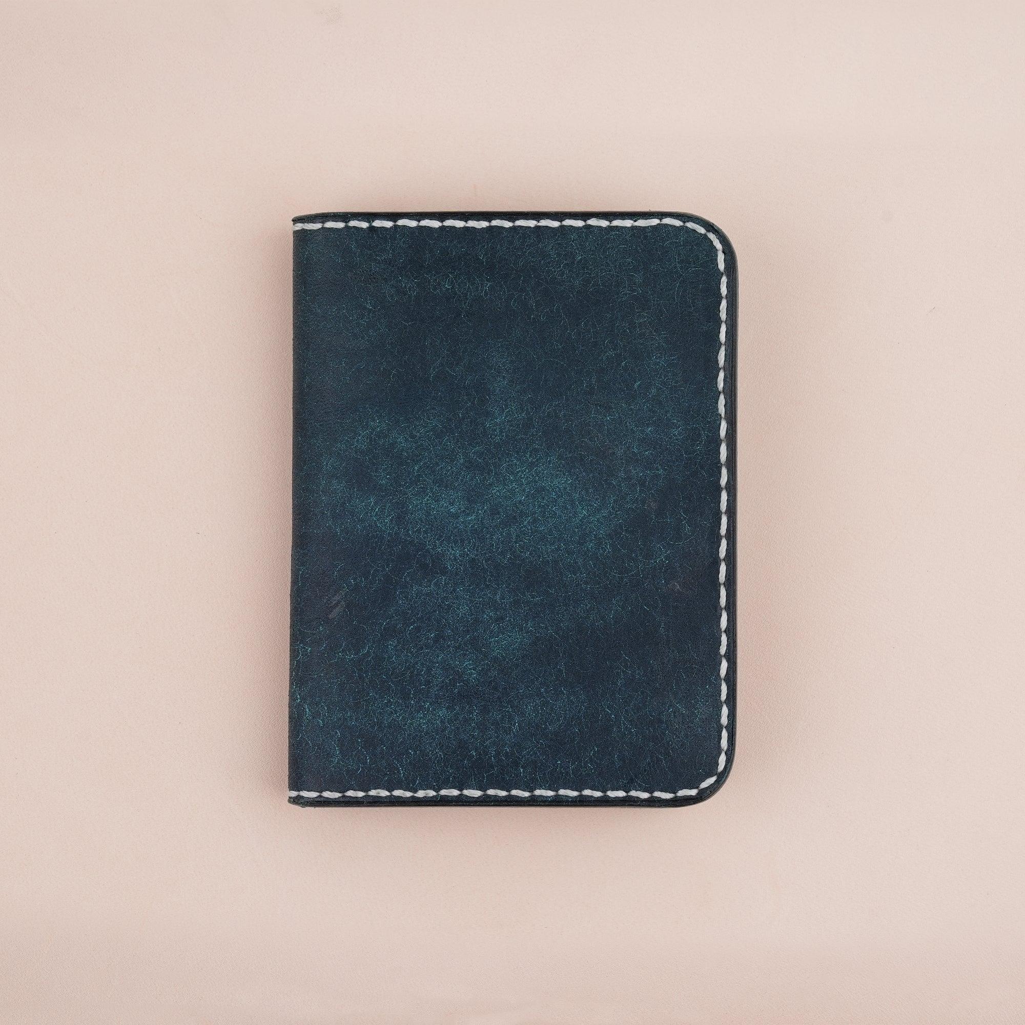 Navy Pueblo Leather Slim Bifold Card Wallet - WildandKing