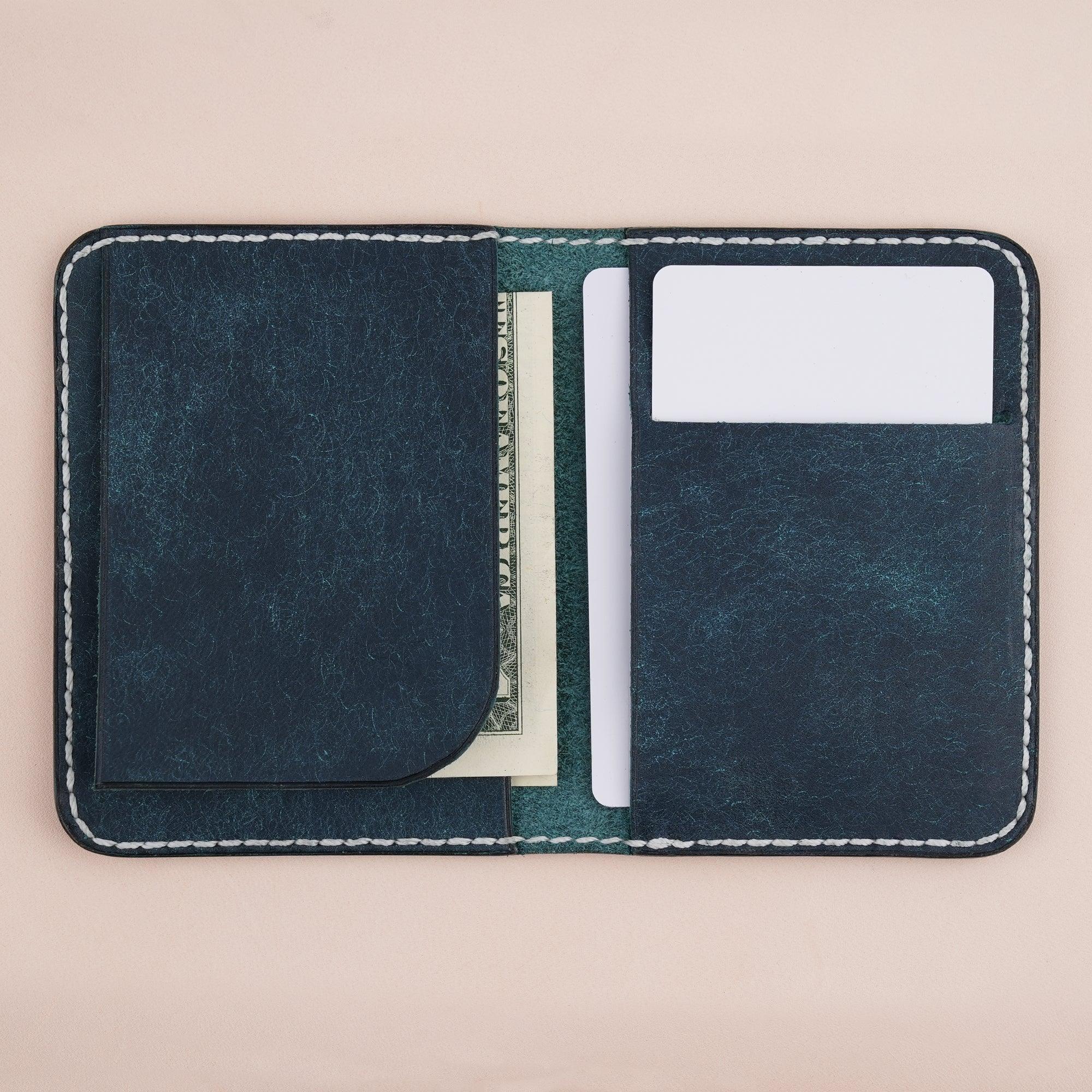 Navy Pueblo Leather Slim Bifold Card Wallet - WildandKing