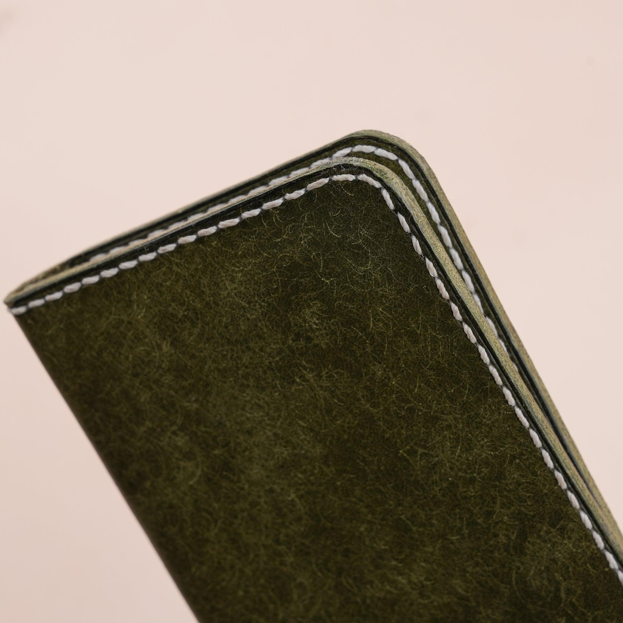 Green Pueblo Leather Slim Bifold Card Wallet - WildandKing